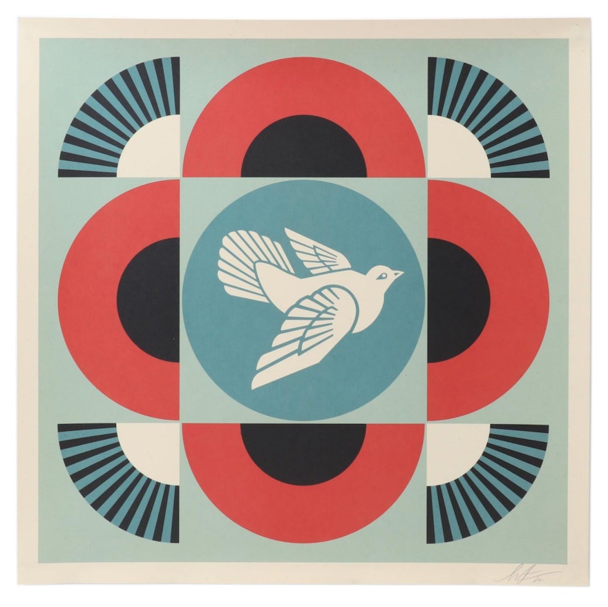 Shepard Fairey Offset Lithograph "Geometric Dove (Red)," 2022