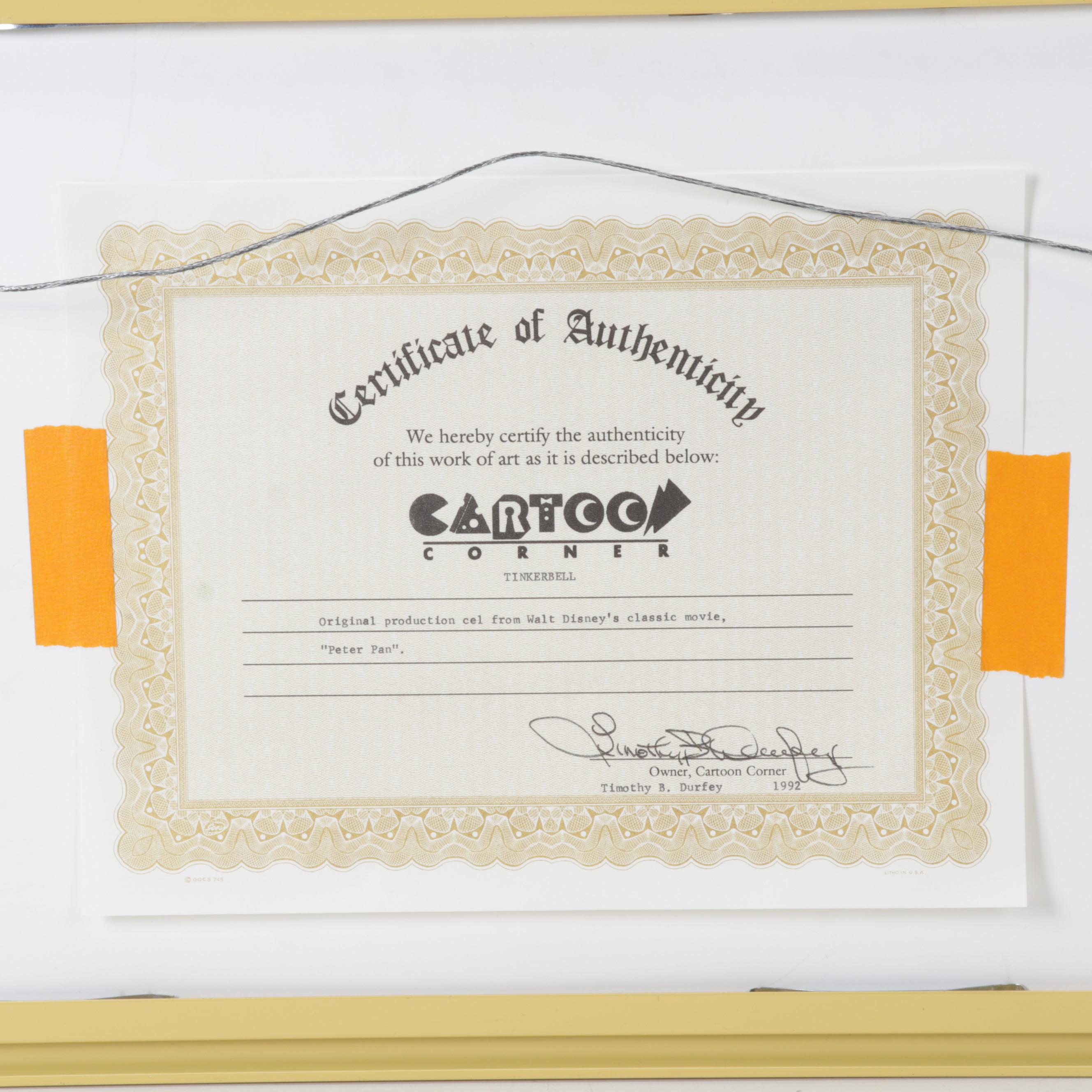 Disney "Peter Pan" Hand-Painted Animation Cel "Tinkerbell," Circa 1953