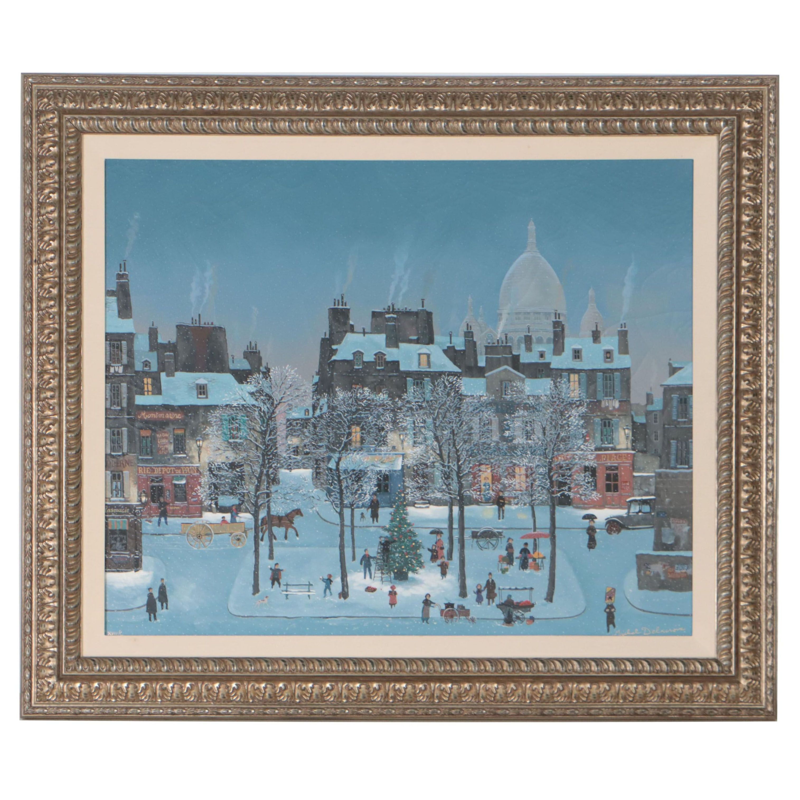 Michel Delacroix Serigraph "Noël à Montmartre"