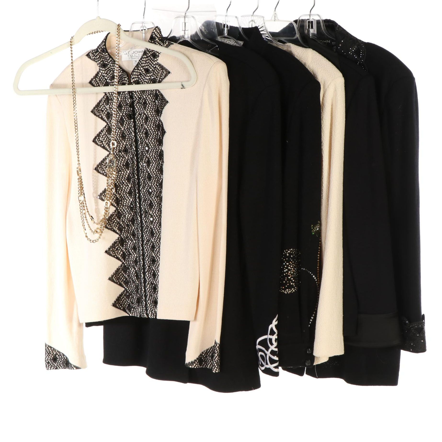 St. John Evening Jackets with Embellishment and Chain Belt Accessory