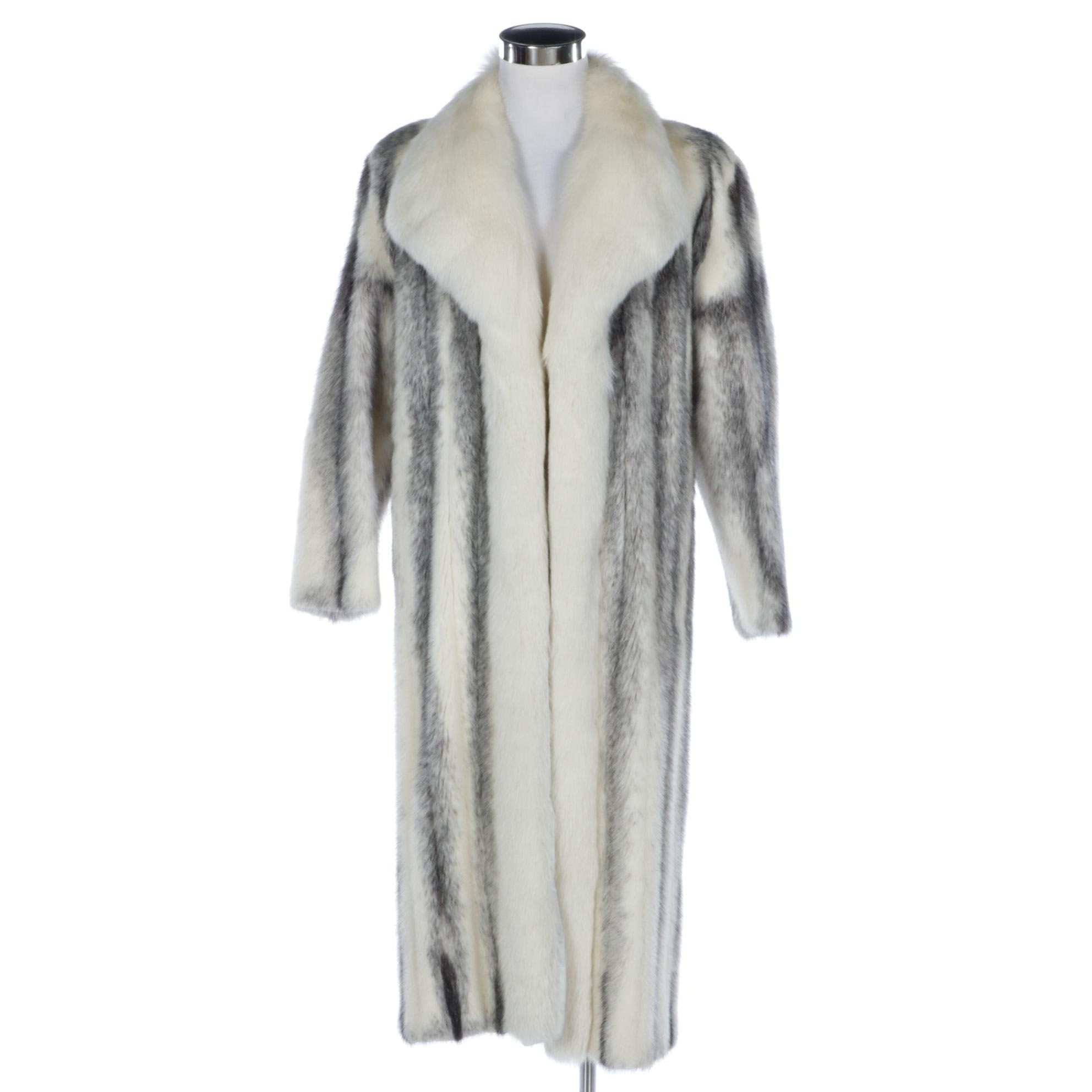Cross Mink Fur Coat with Fox Fur Tuxedo Collar