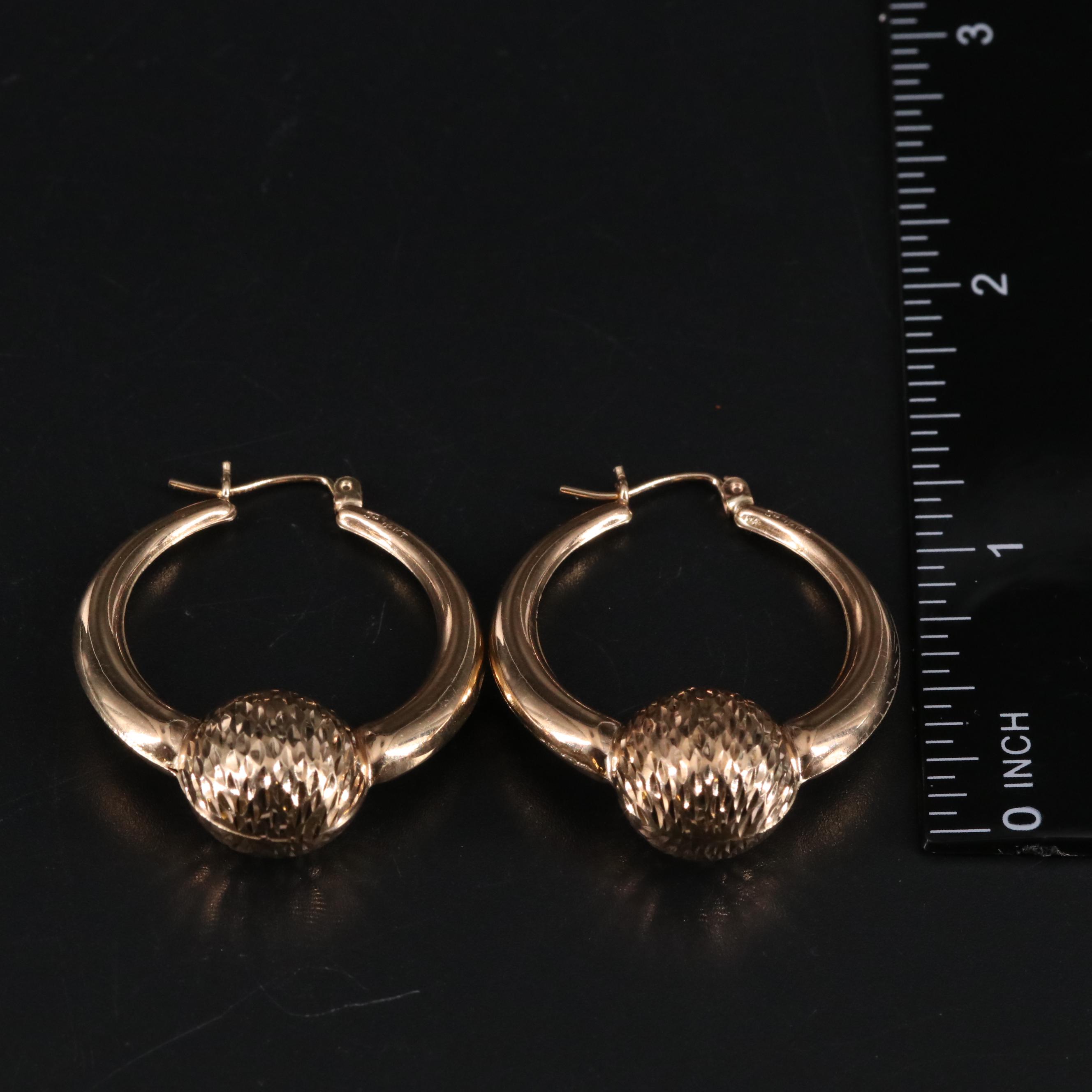 14K Ball in Hoop Earrings