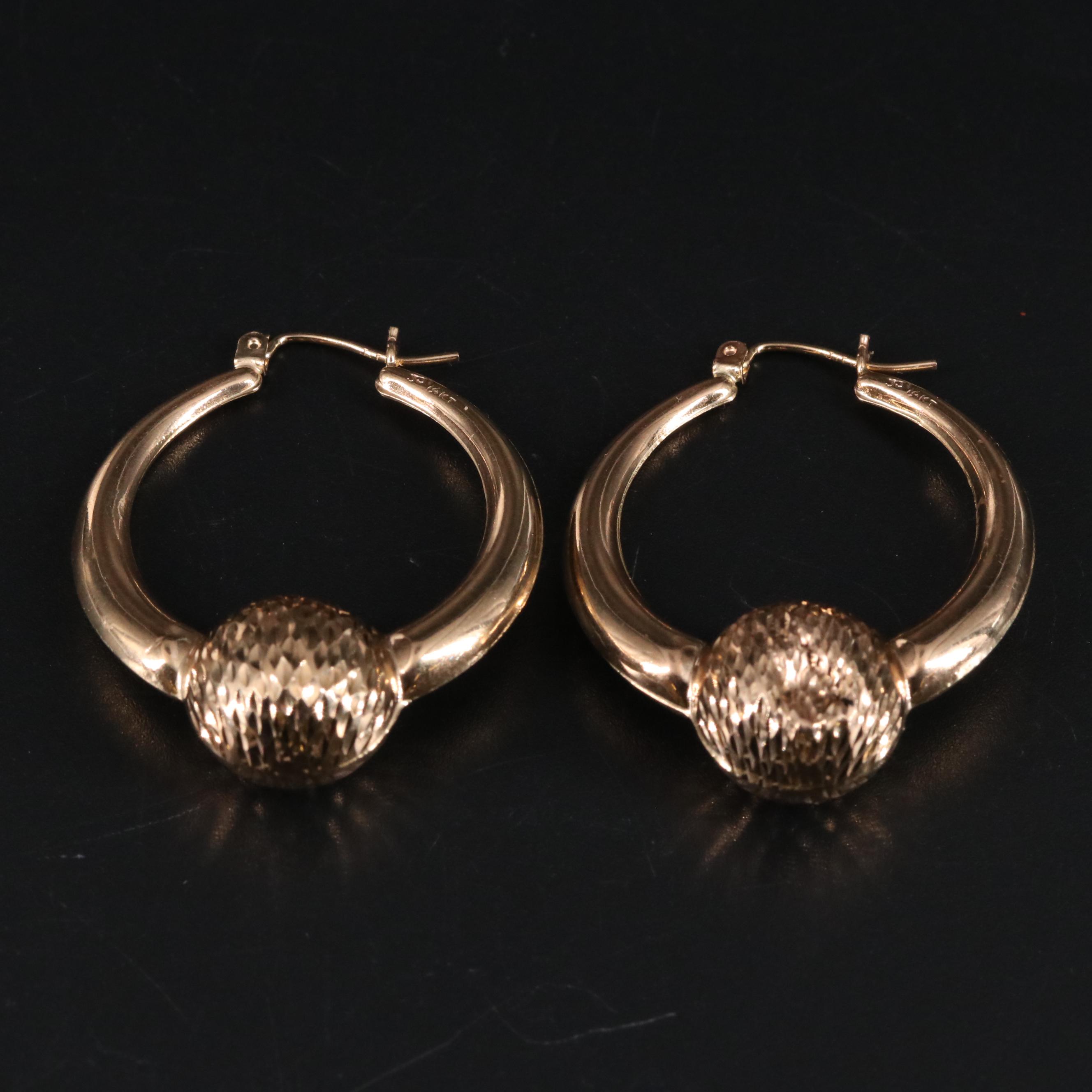 14K Ball in Hoop Earrings