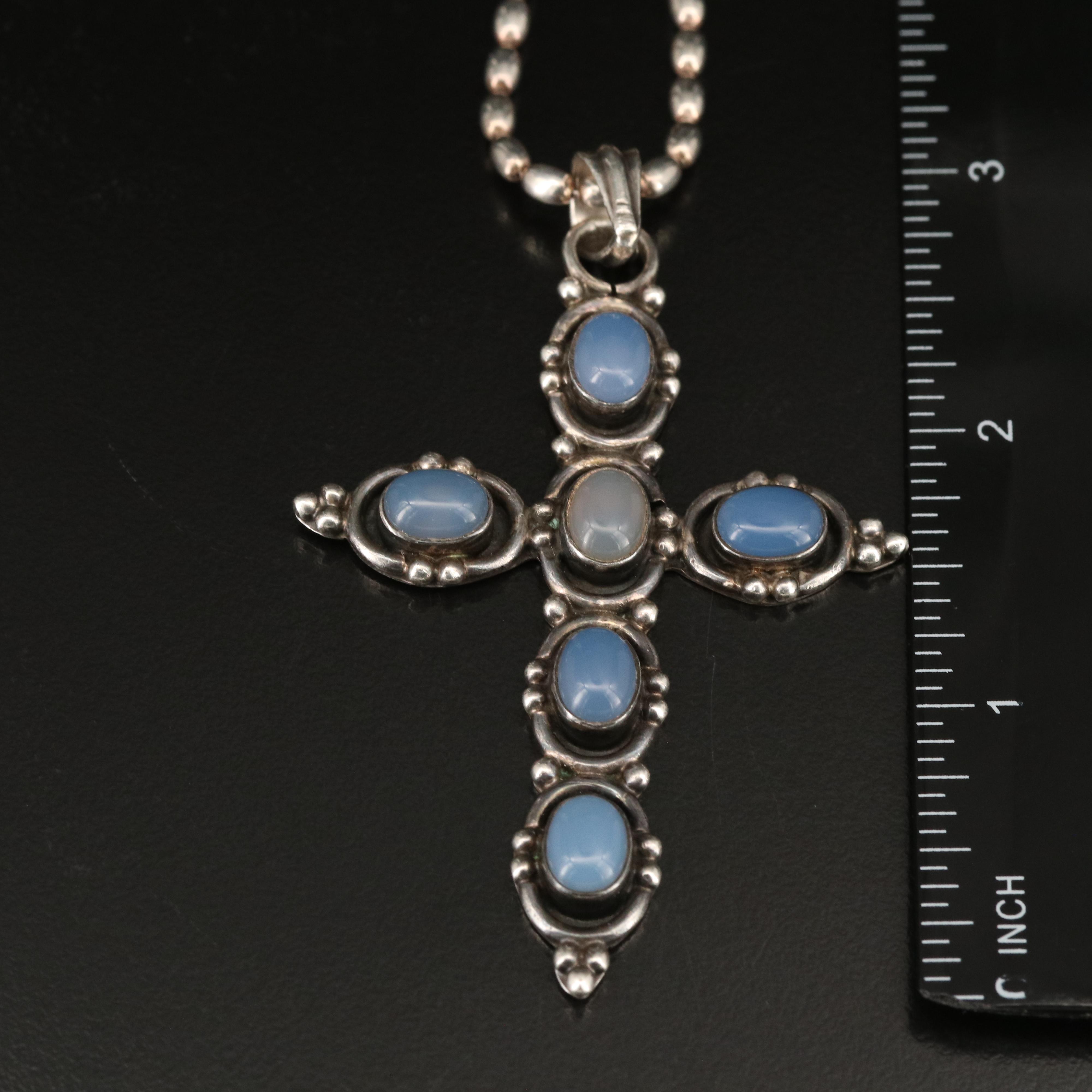 Sterling Chalcedony Cross Pendant Necklace