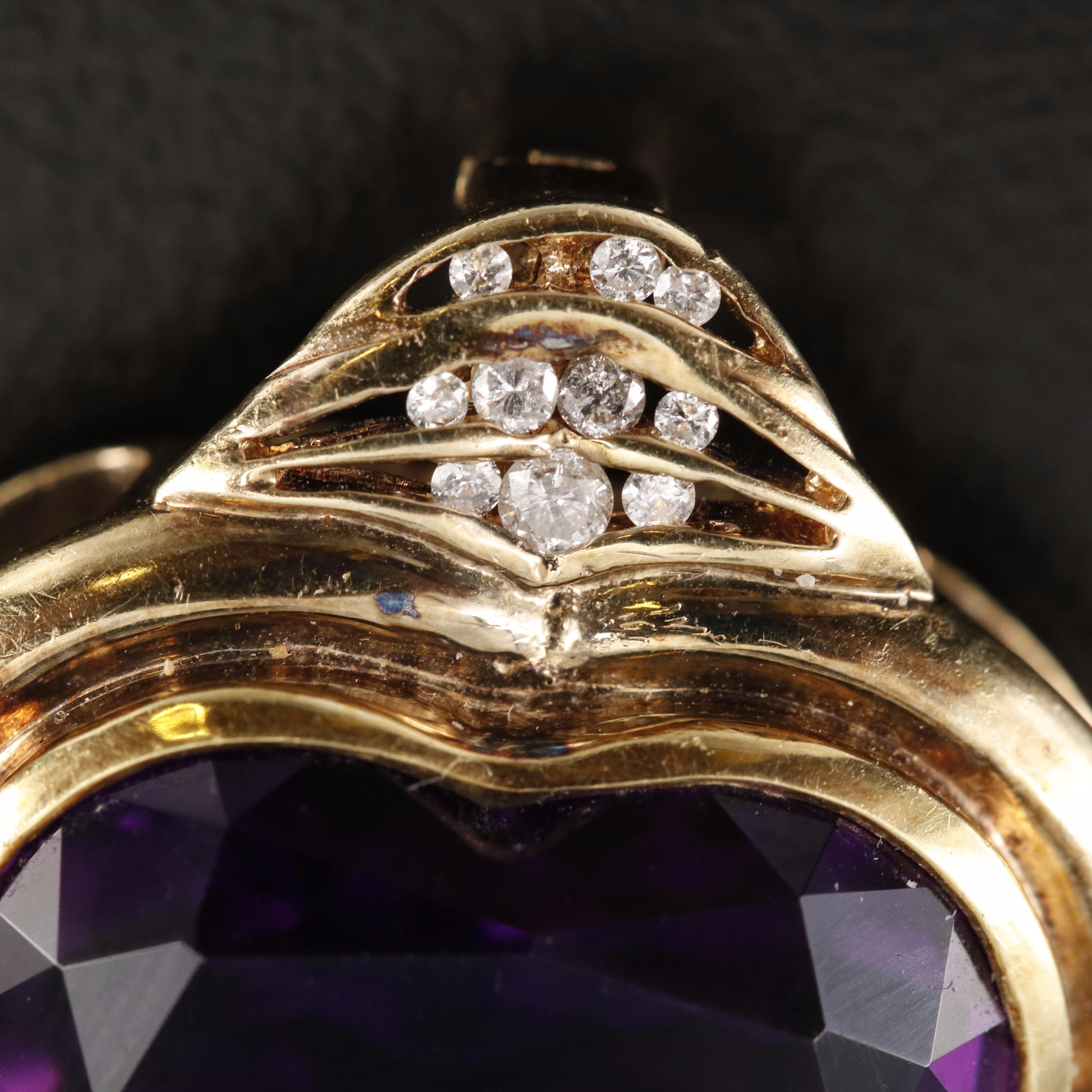 14K 21.60 CT Amethyst and Diamond Heart Enhancer Pendant