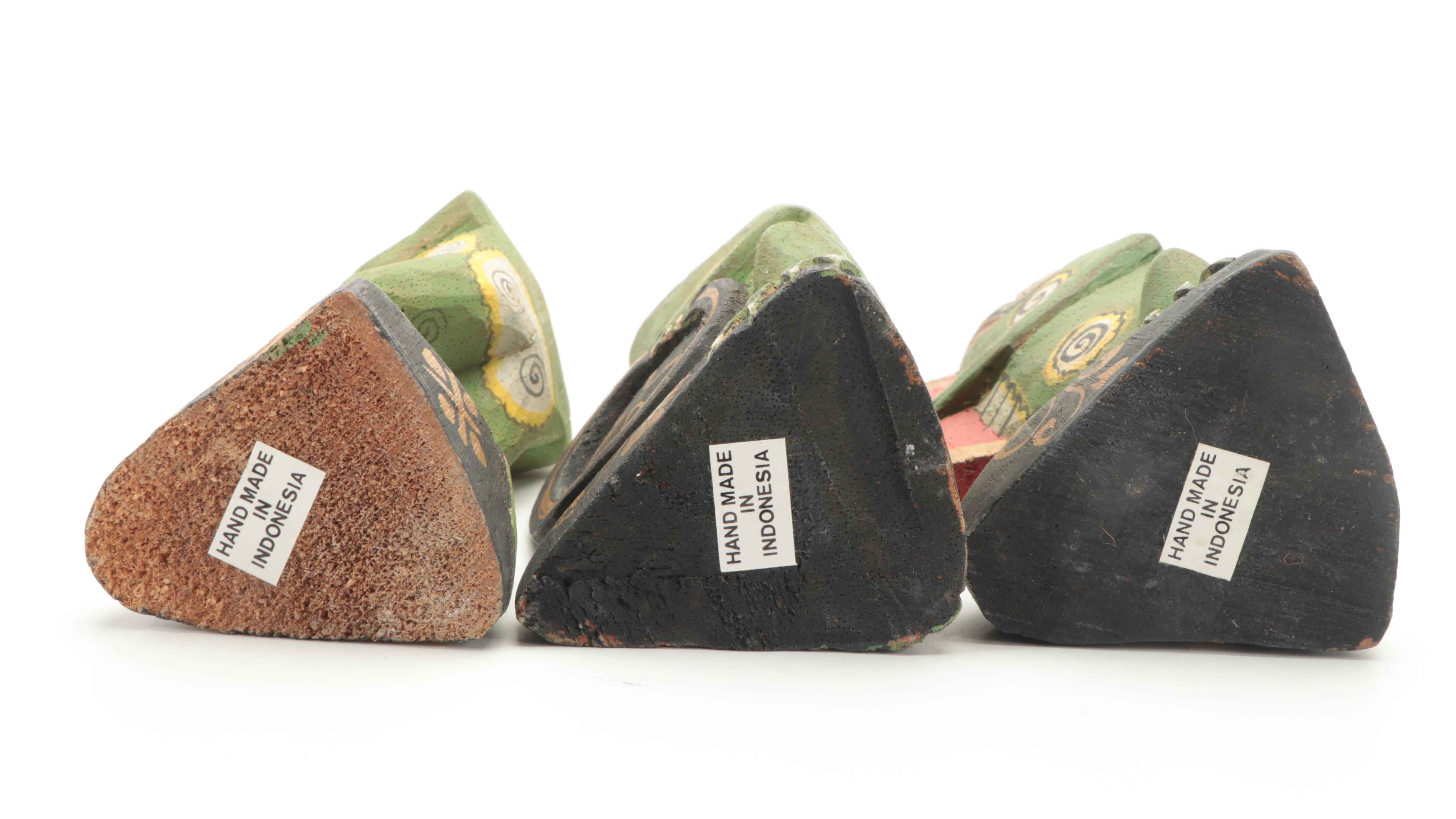 Indonesian Carved Balsa Wood Frog Musician Figurines