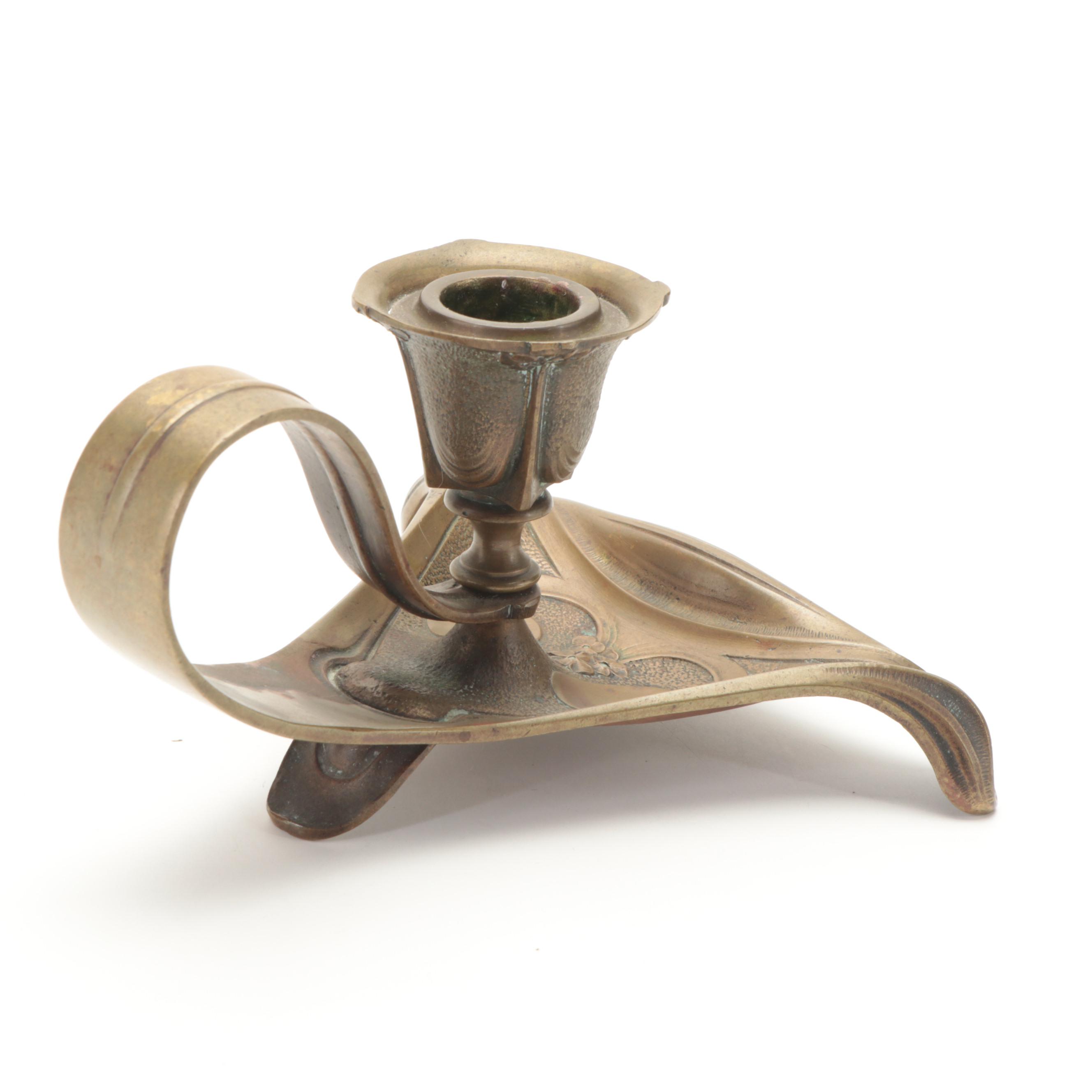 Art Nouveau Cast Brass Chamber Stick