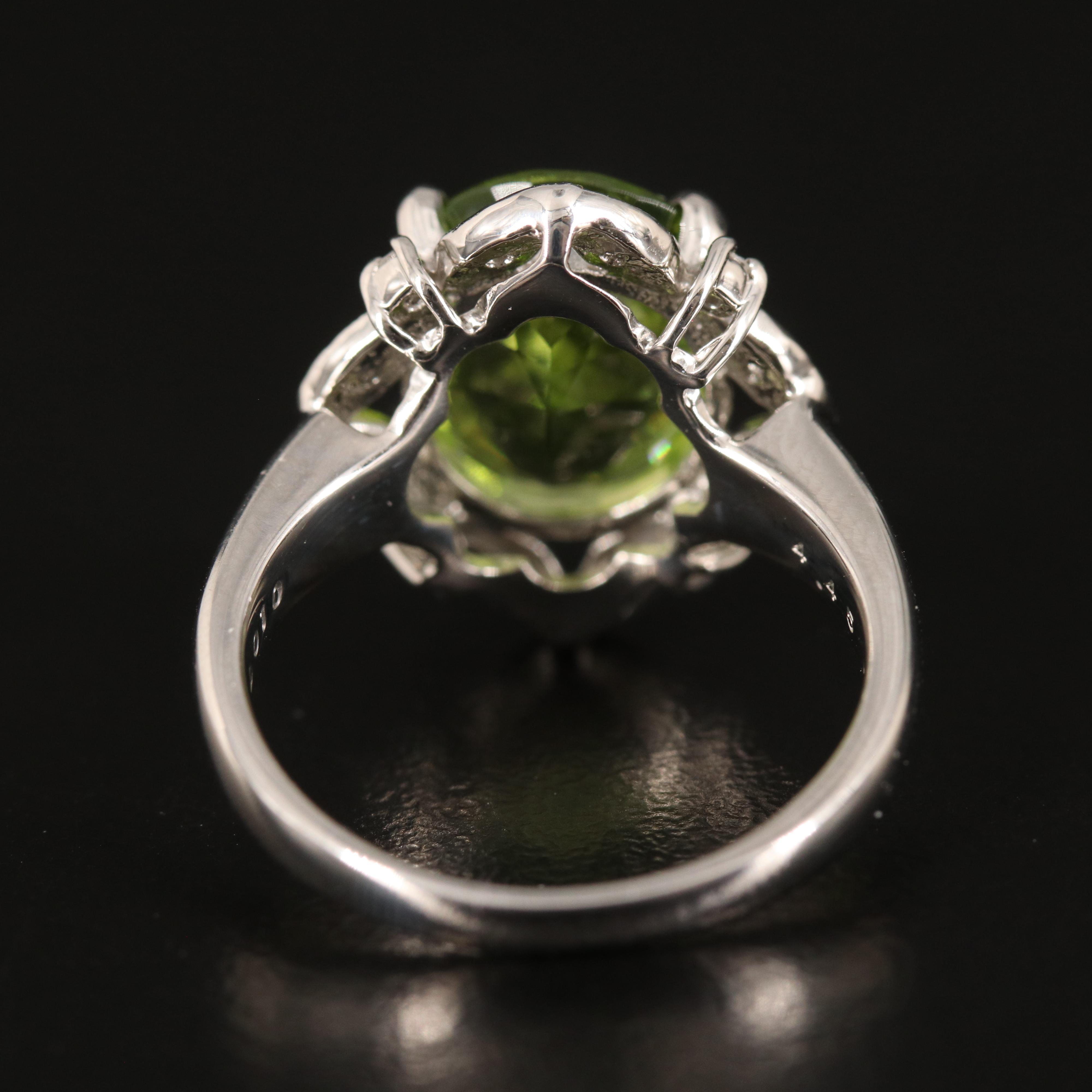 Platinum 4.45 CT Peridot and Diamond Ring