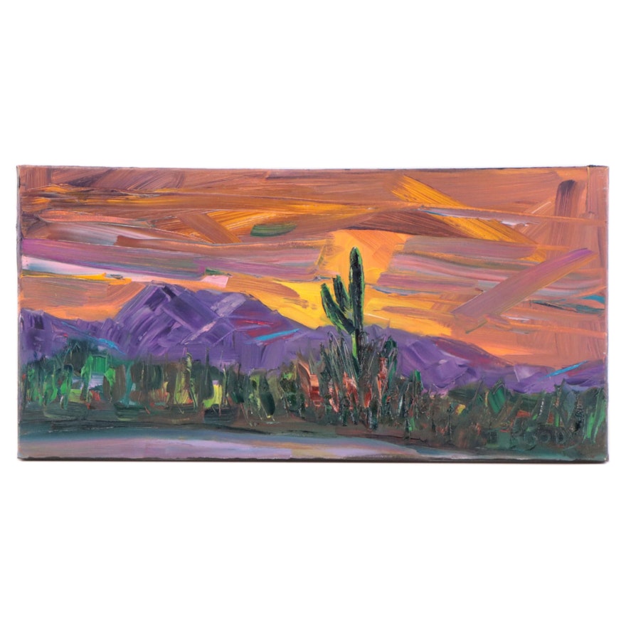 Patricia Nolan-Brown Oil Painting "Desert Sunset No.2," 2022