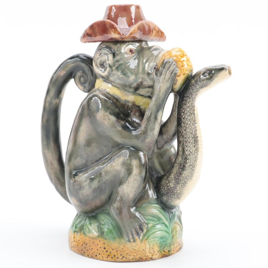 Augusto Baptista De Carvalho Palissy Majolica Figural Teapot, Ca. 1900