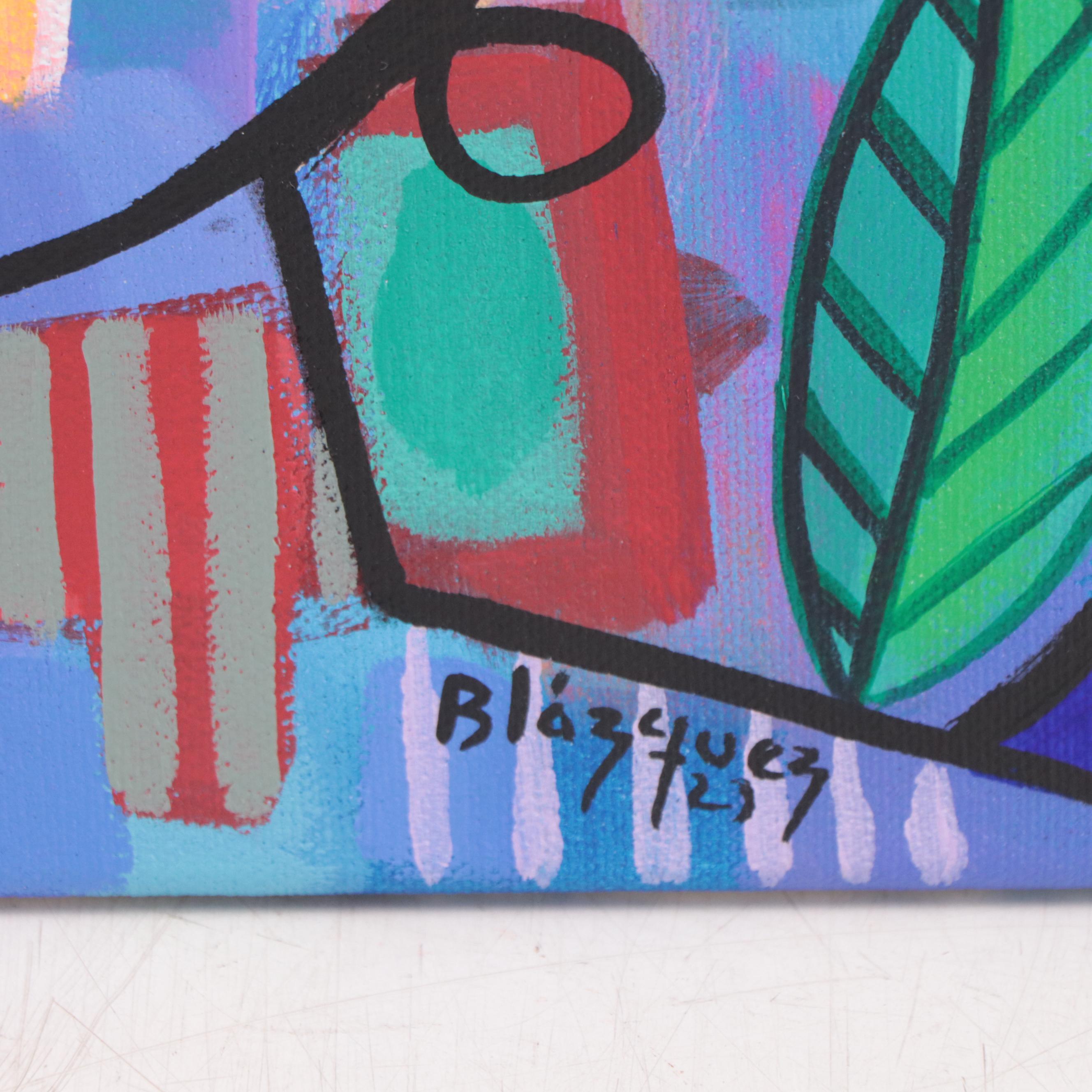 Michel Blázquez Acrylic Painting "The Night is Blue," 2023