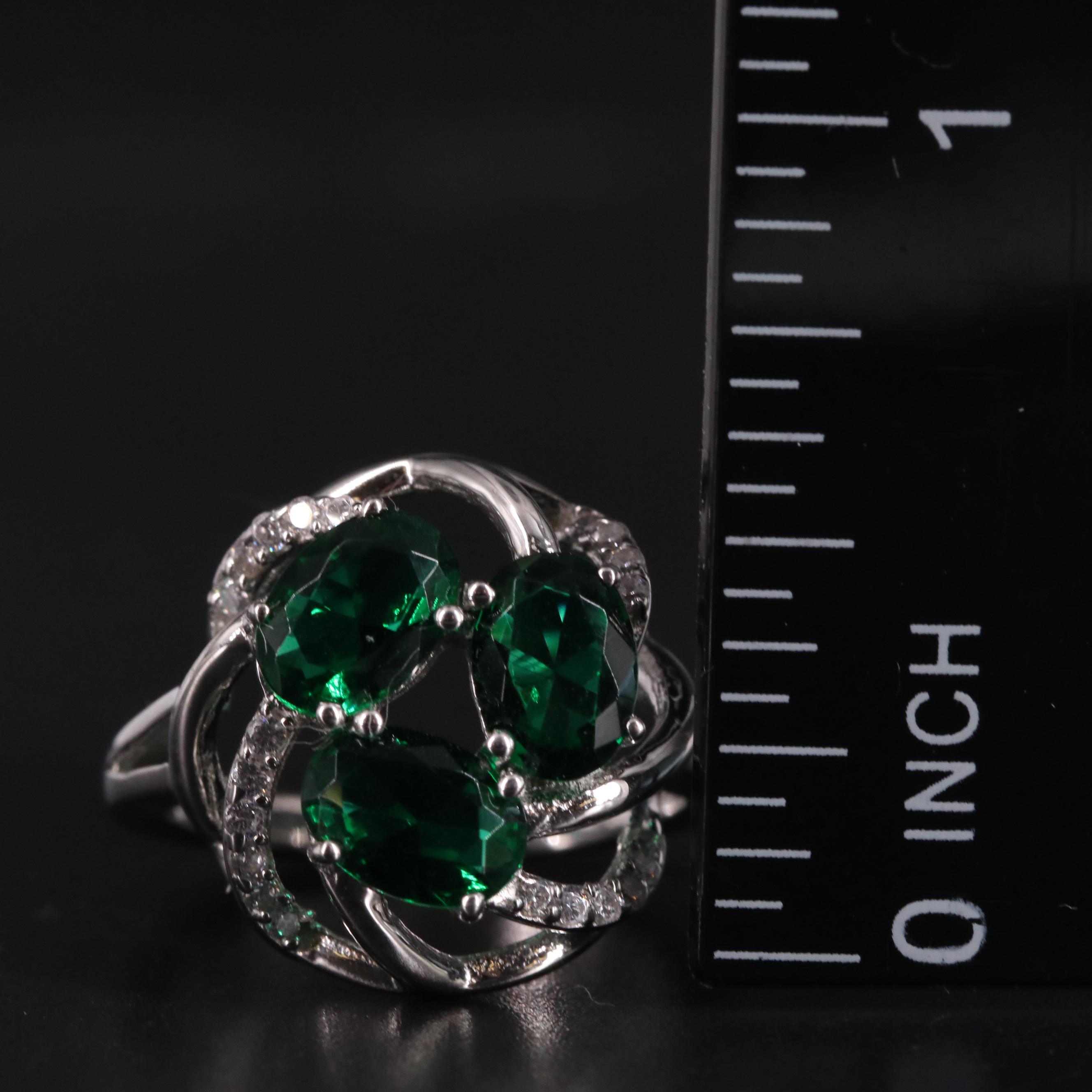 Sterling Emerald and Cubic Zirconia Ring