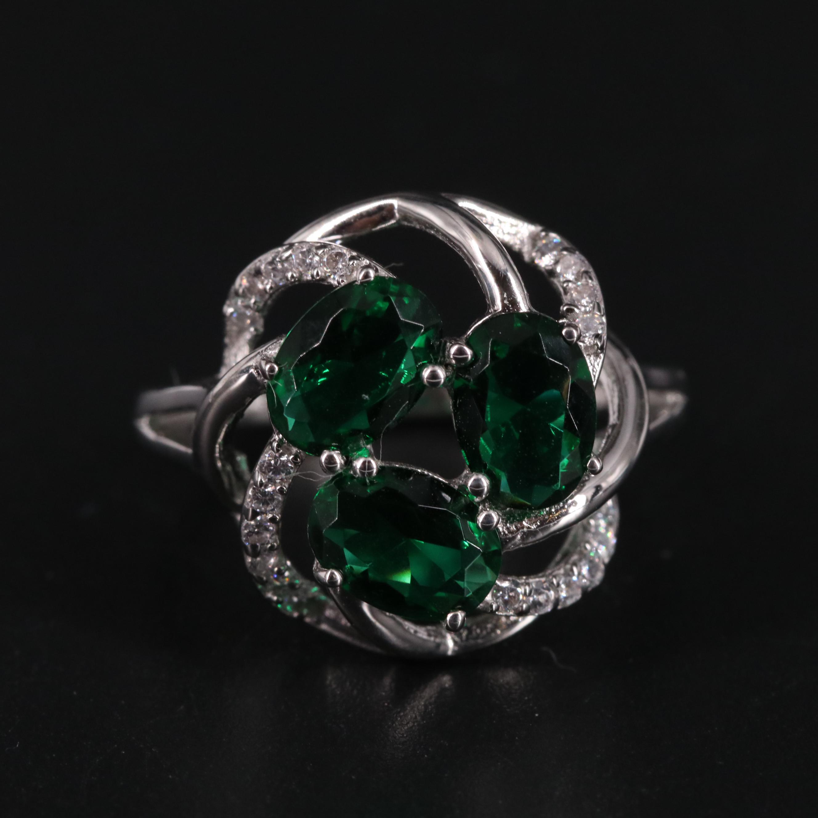 Sterling Emerald and Cubic Zirconia Ring