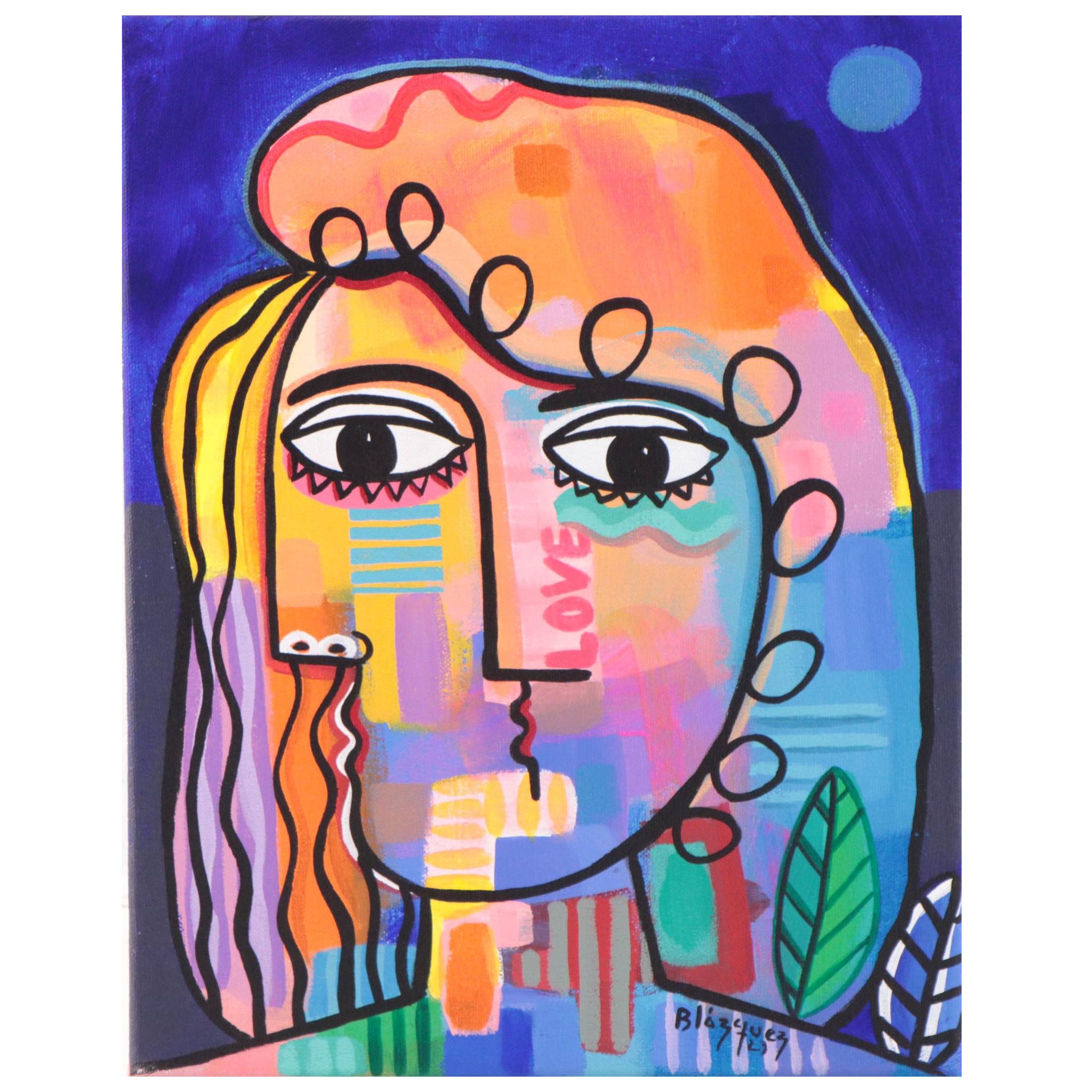 Michel Blázquez Acrylic Painting "The Night is Blue," 2023