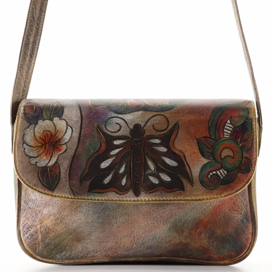 Brit Rosen Butterfly Hand-Painted Leather Flap-Front Crossbody Bag