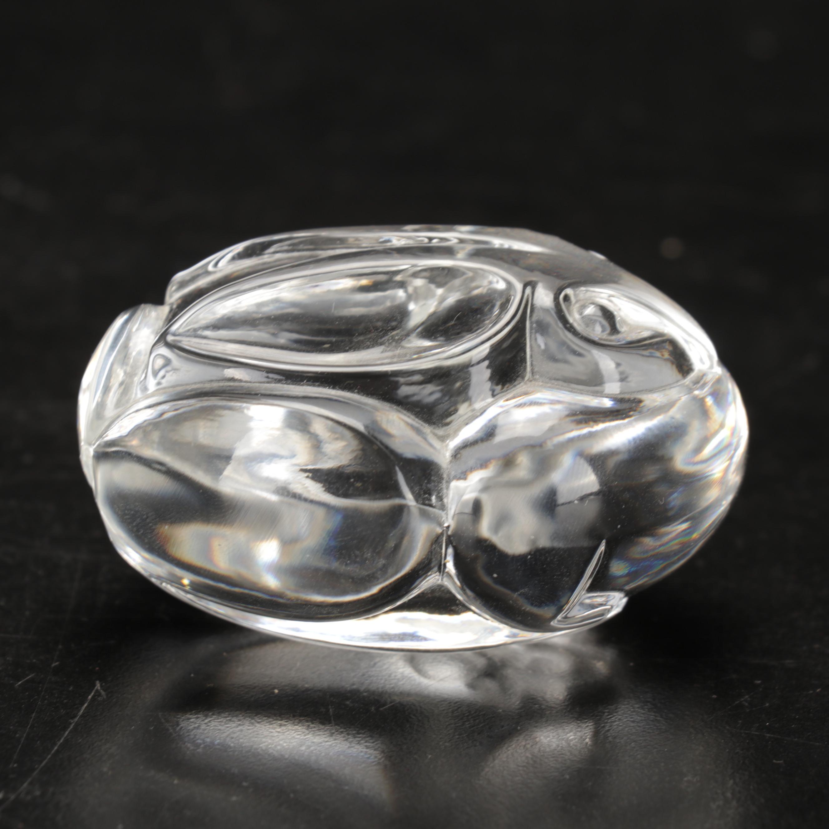 Steuben Glass Crystal Rabbit Hand Cooler in Box, Late 20th Century