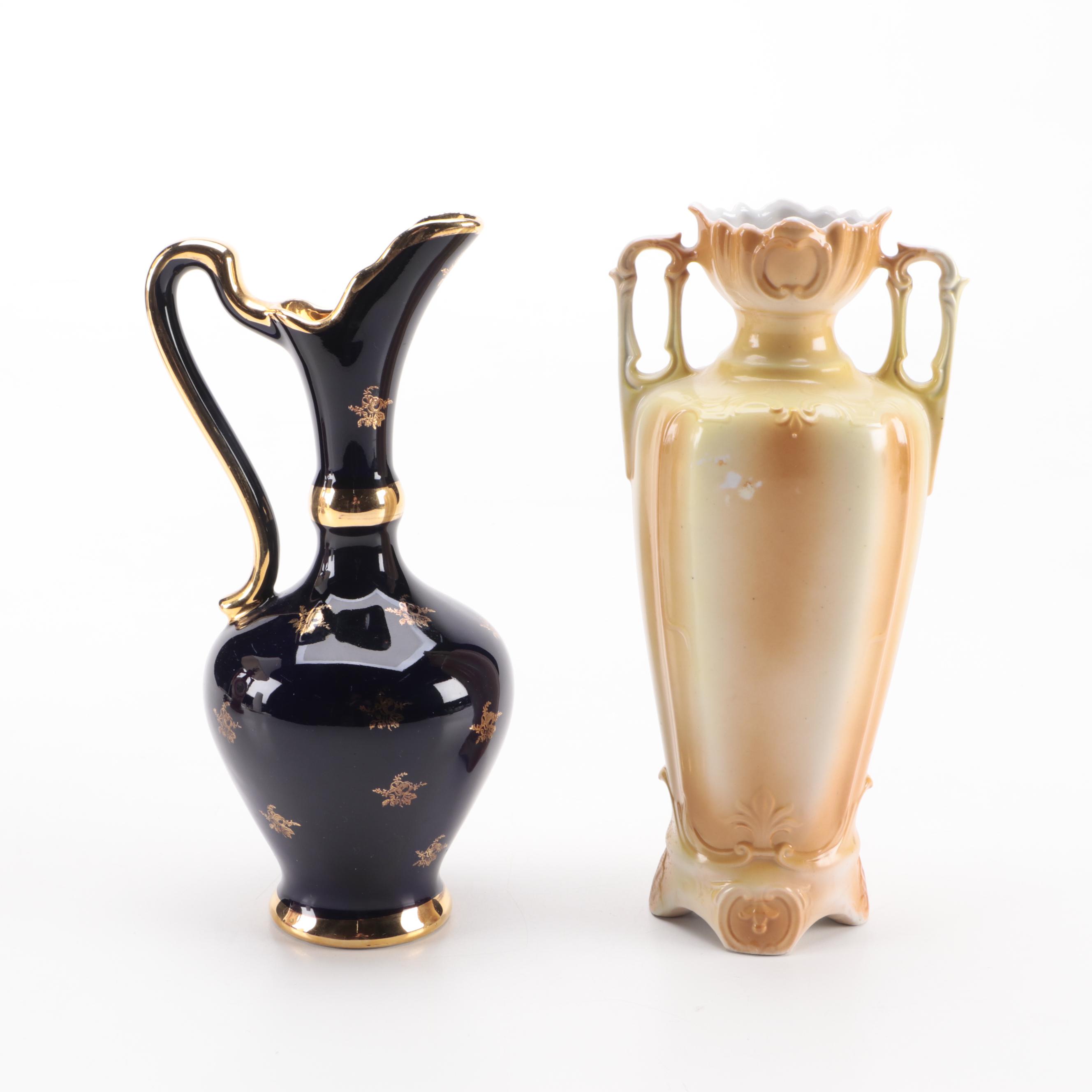 Victorian Style Ceramic Transferware Lamp, Vase and Ewer