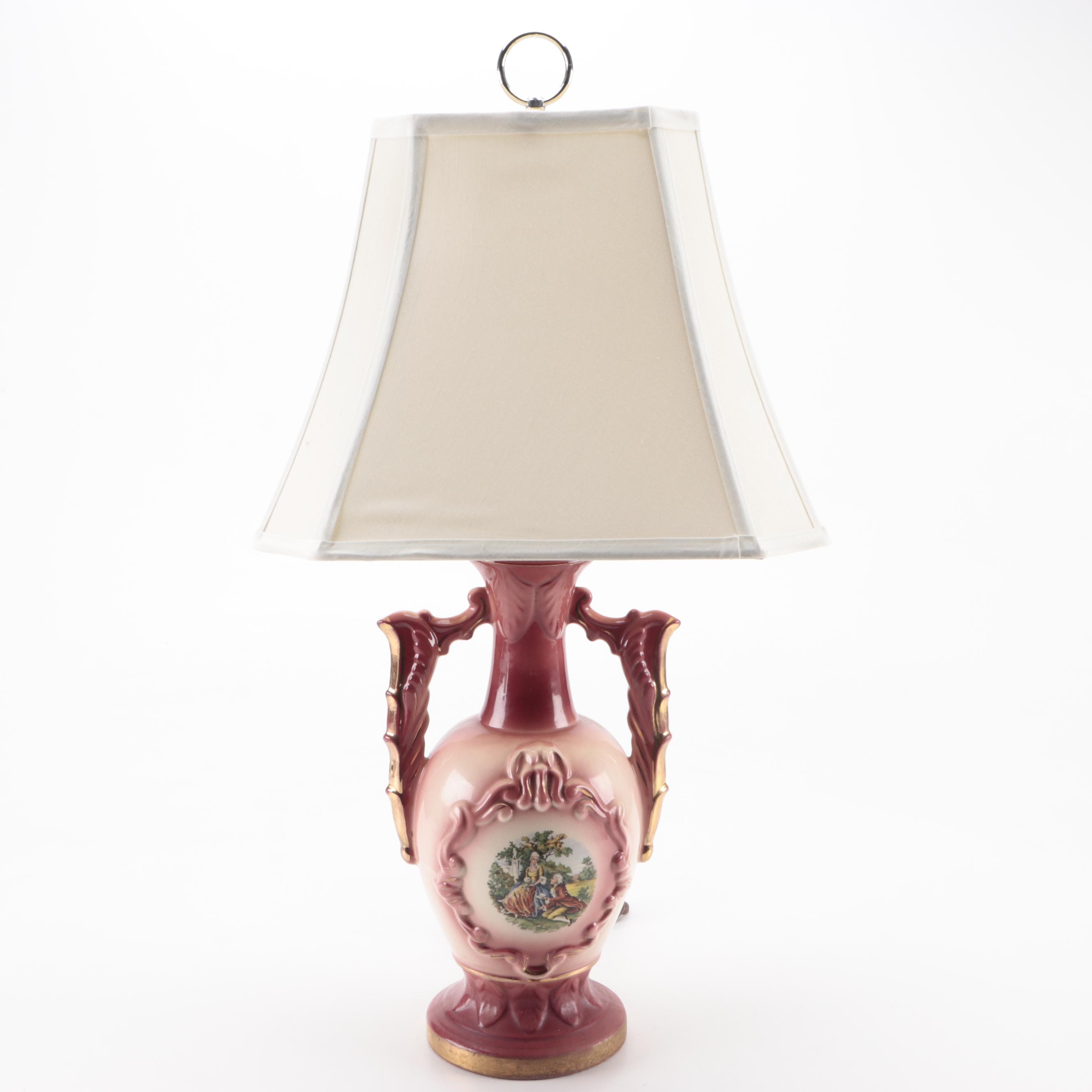 Victorian Style Ceramic Transferware Lamp, Vase and Ewer