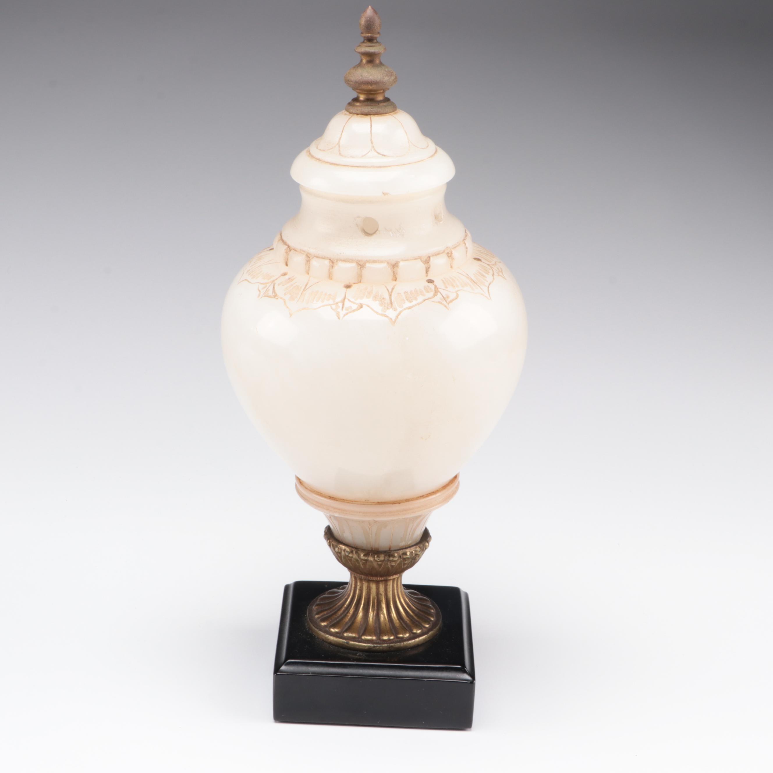 Italian Neoclassical Style Carved Alabaster Urn Lamps, Mid-20th Century
