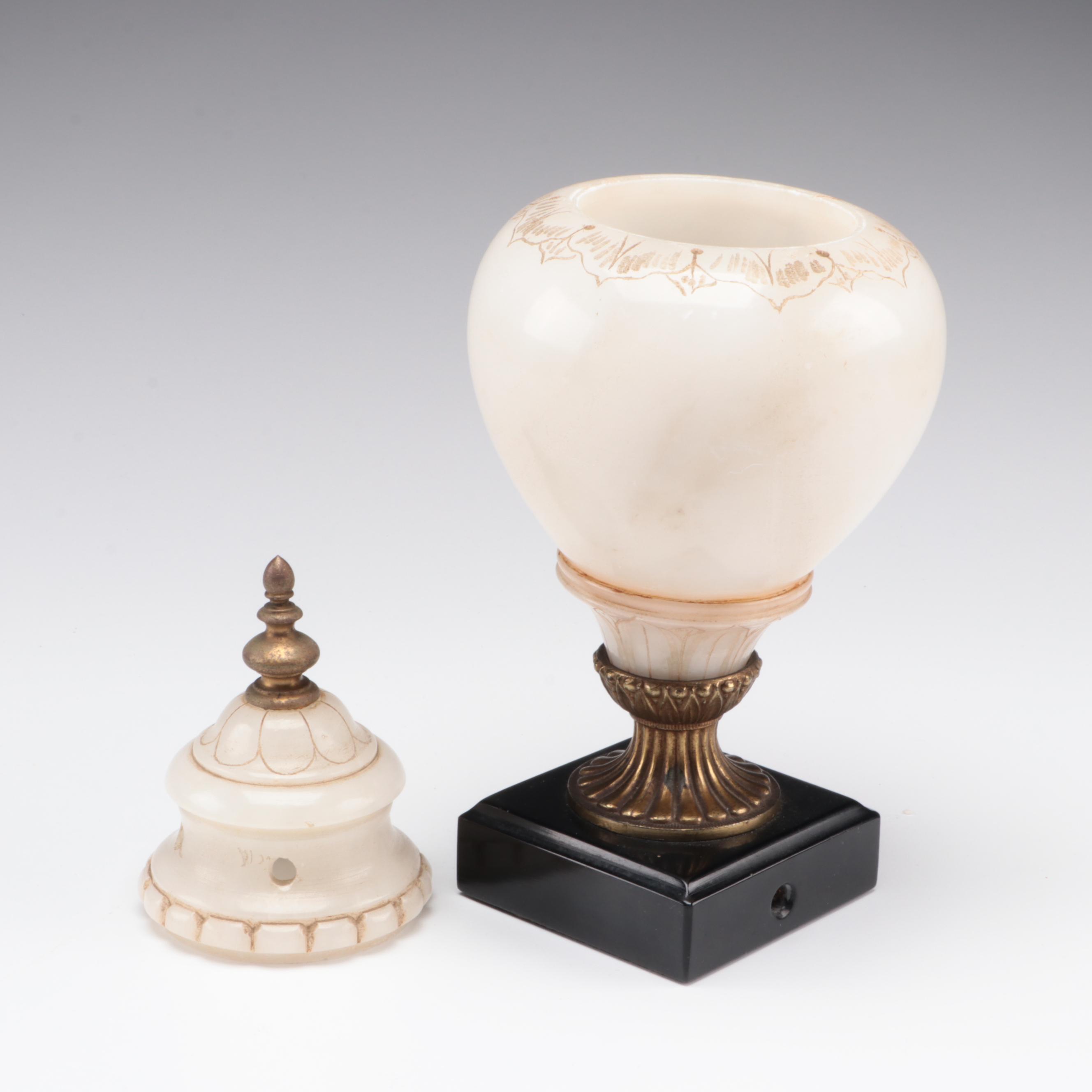 Italian Neoclassical Style Carved Alabaster Urn Lamps, Mid-20th Century