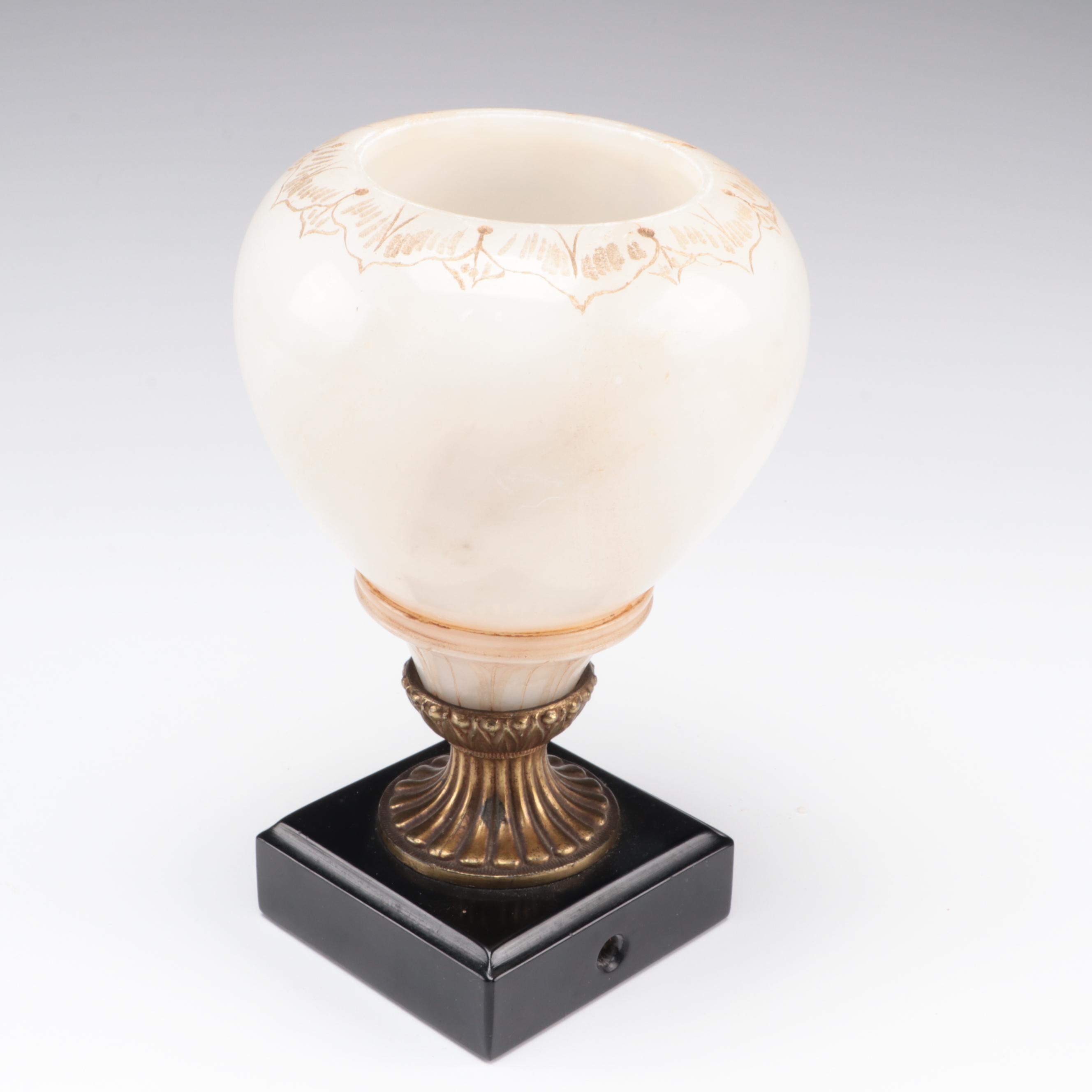 Italian Neoclassical Style Carved Alabaster Urn Lamps, Mid-20th Century