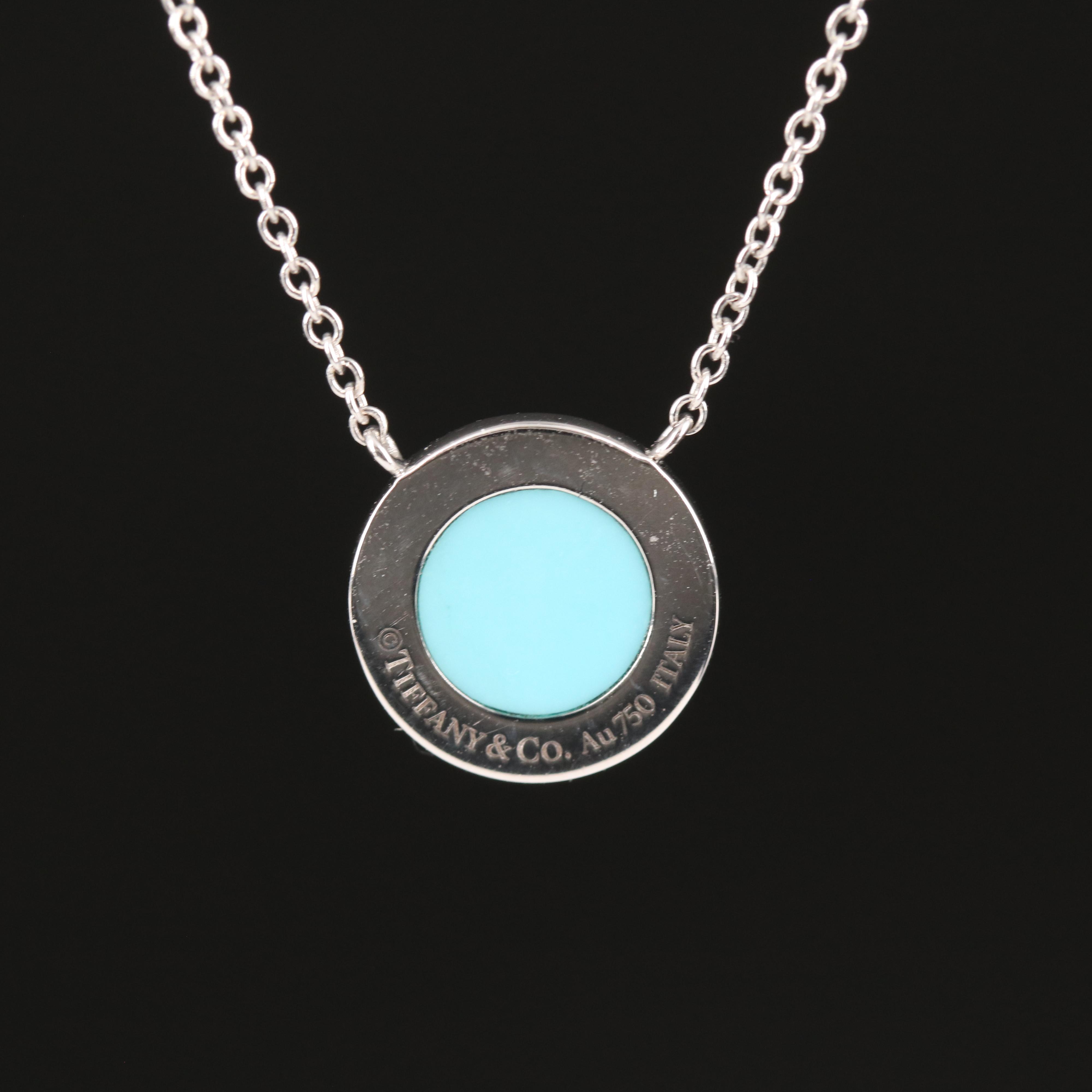 Tiffany & Co. 18K Diamond and Turquoise Circle Pendant Necklace with Packaging