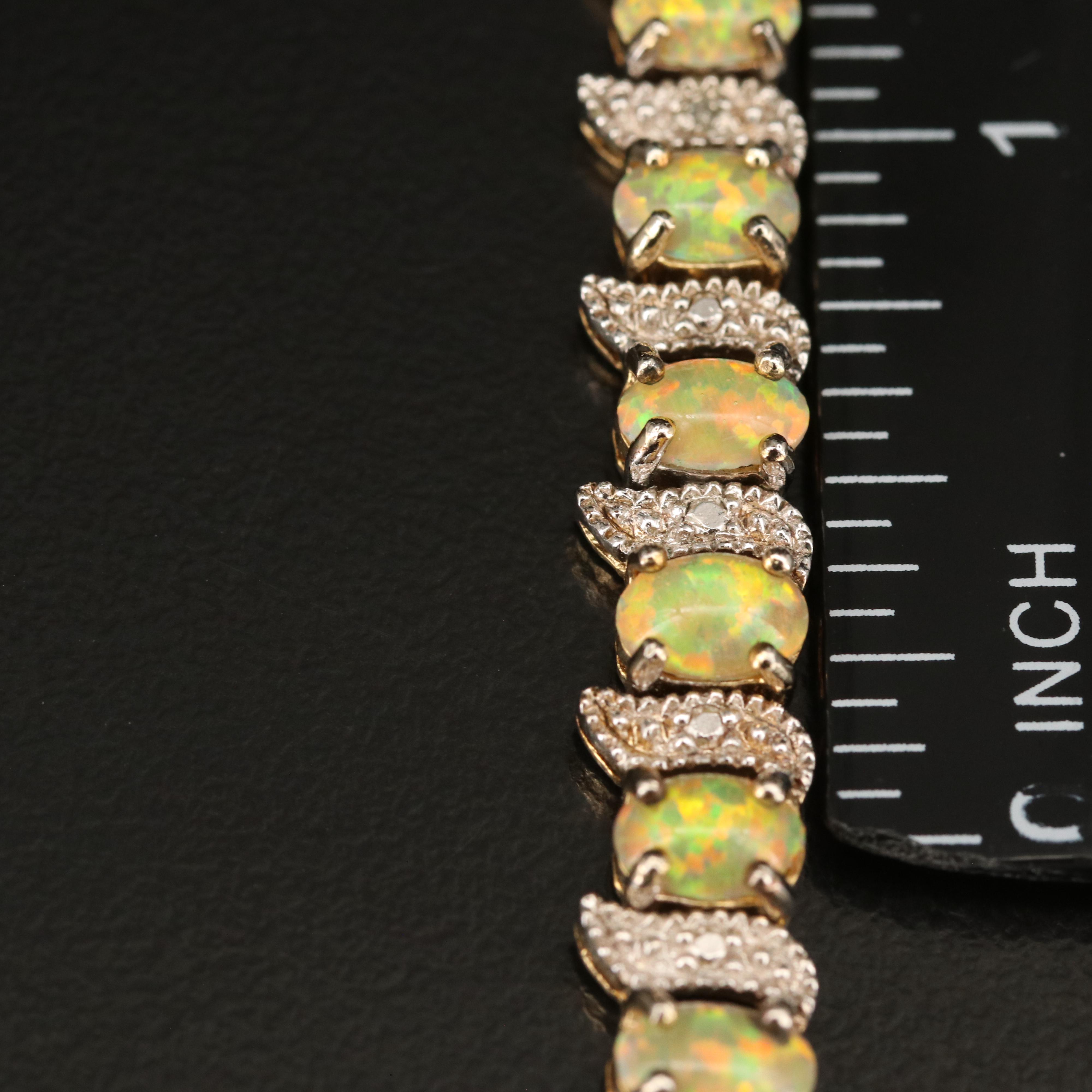 Sterling Opal and Diamond Bracelet