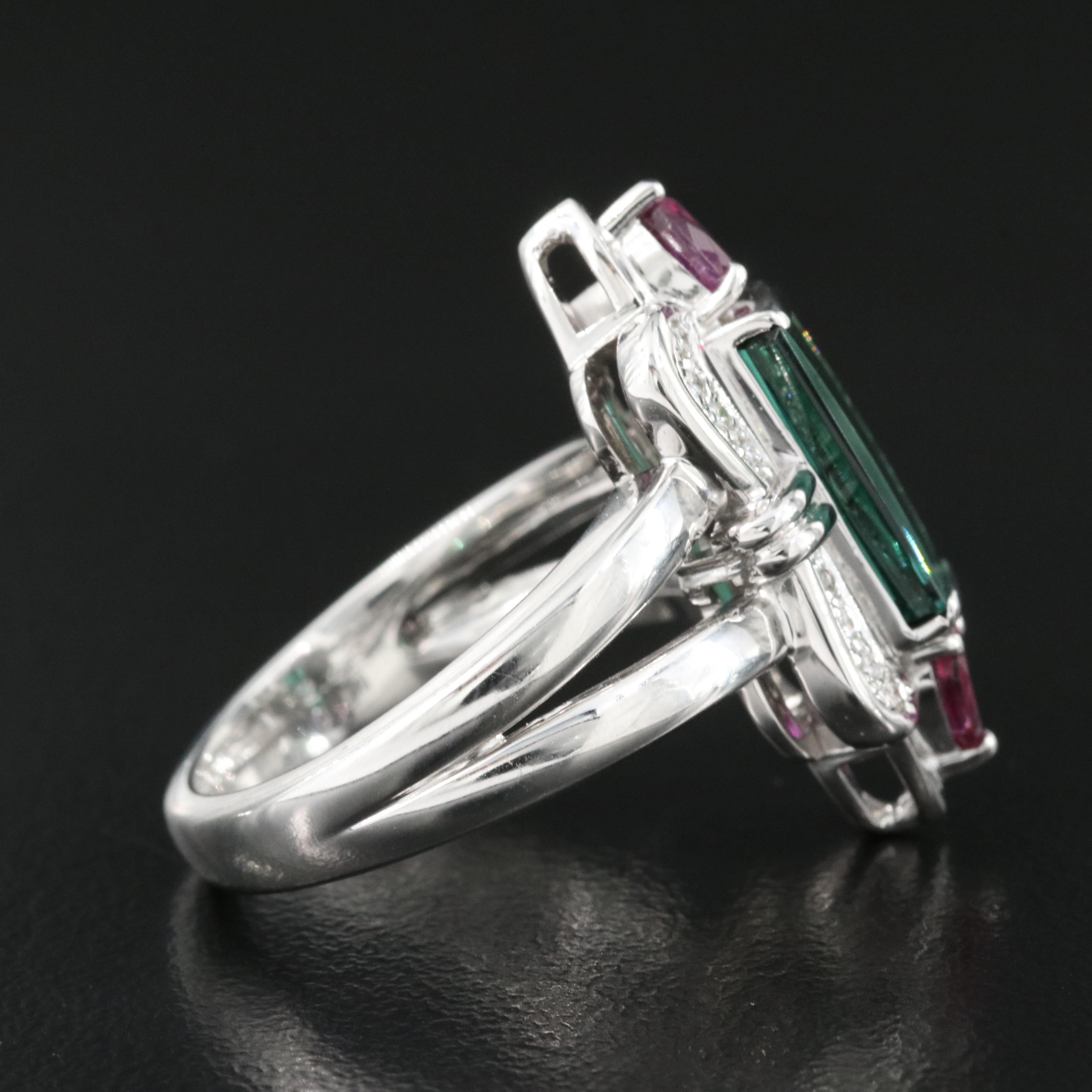 18K 2.42 CT Tourmaline, Ruby and Diamond Ring
