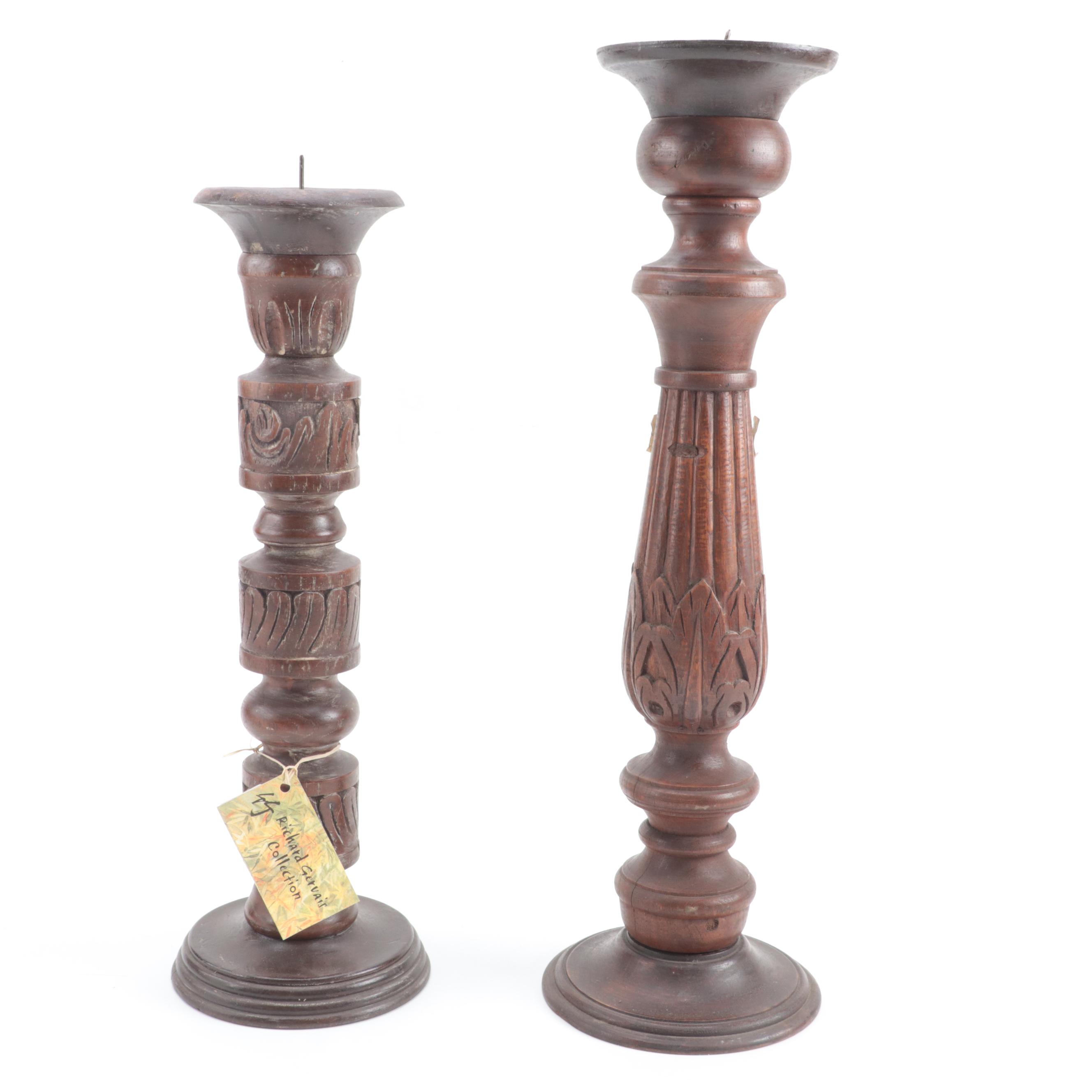 Indian and Other Southeast Asian Carved Wood Candle Prickets, 20th Century