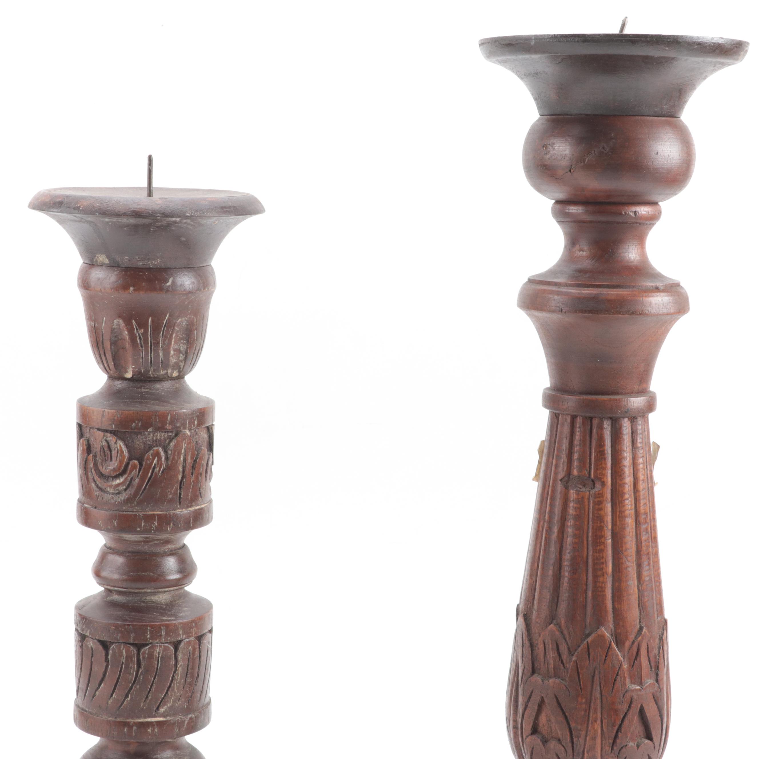 Indian and Other Southeast Asian Carved Wood Candle Prickets, 20th Century