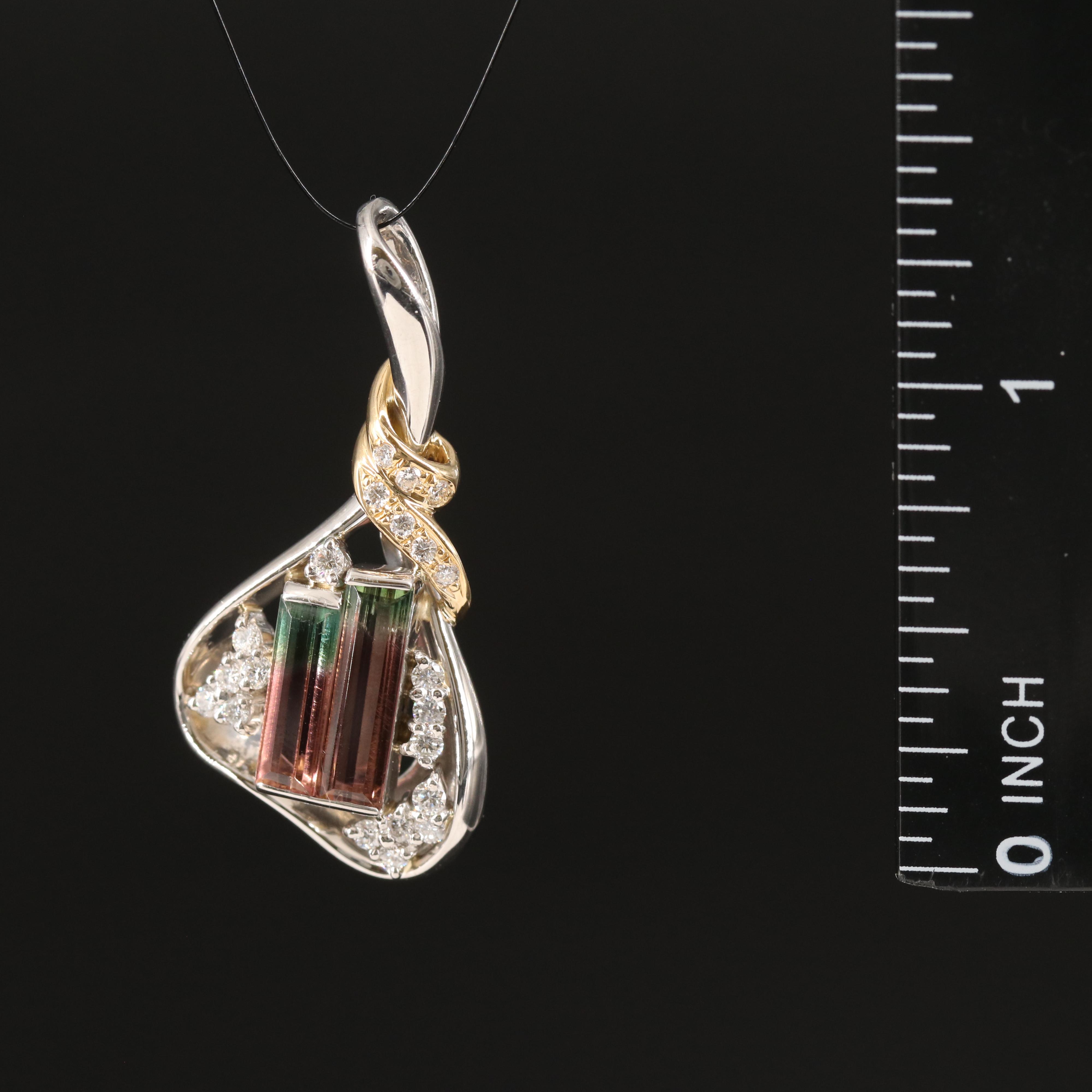 Platinum 1.87 CTW Watermelon Tourmaline and Diamond Ring