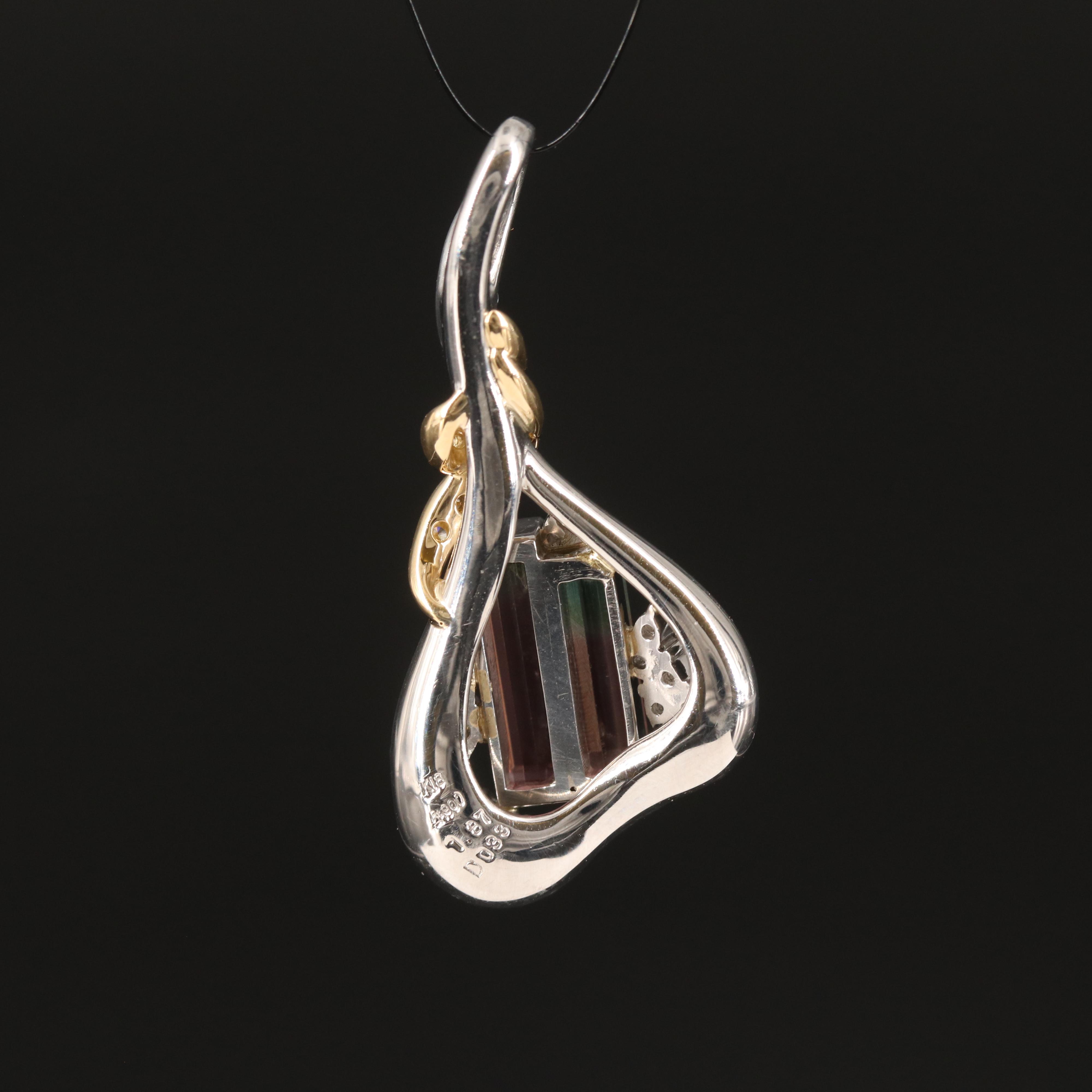 Platinum 1.87 CTW Watermelon Tourmaline and Diamond Ring