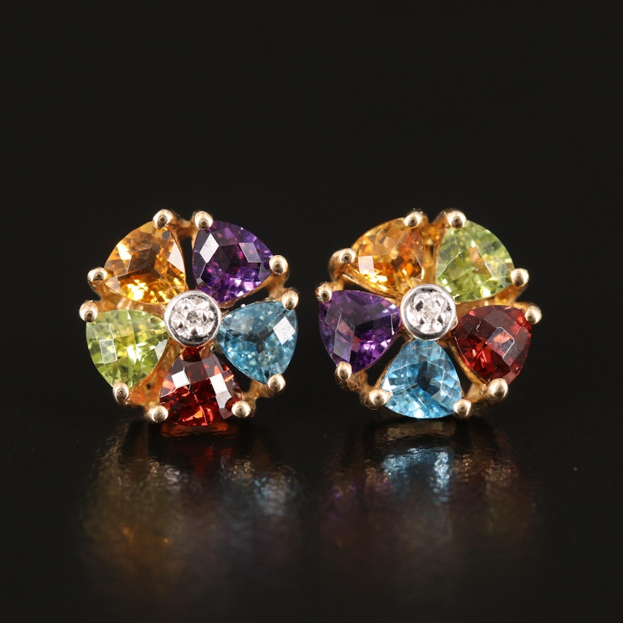 14K Topaz, Diamond and Gemstone Stud Earrings