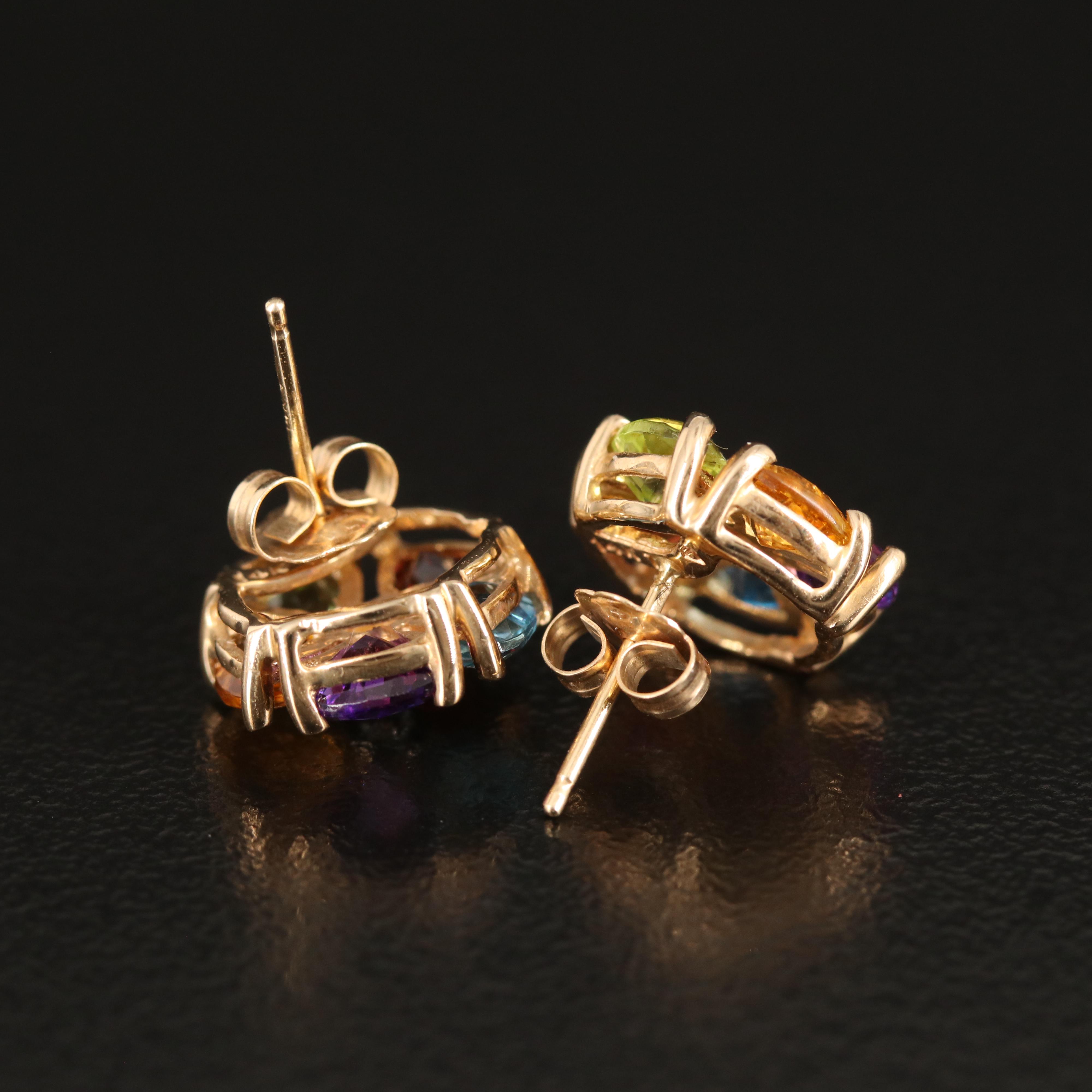 14K Topaz, Diamond and Gemstone Stud Earrings