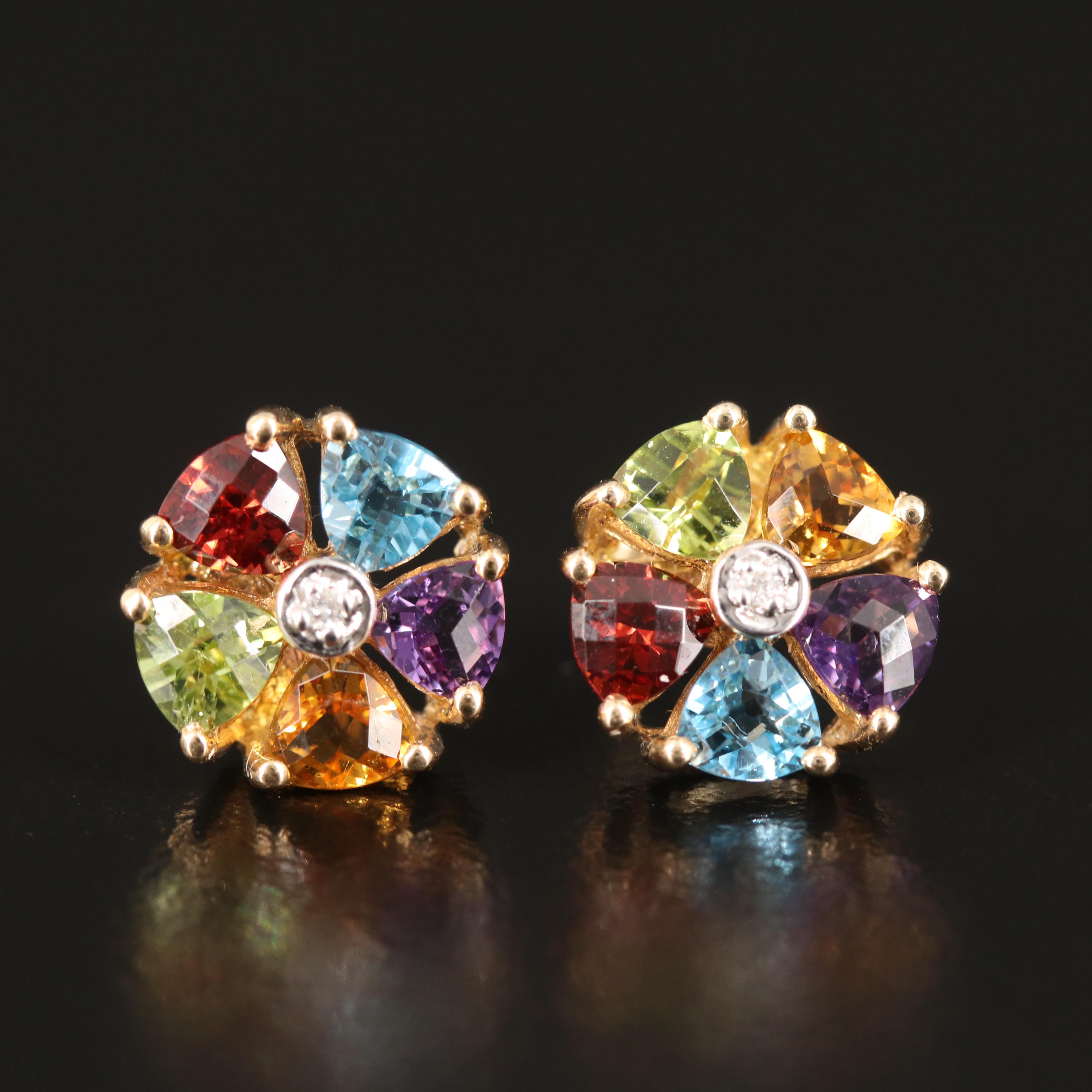 14K Garnet, Diamond and Gemstone Earrings