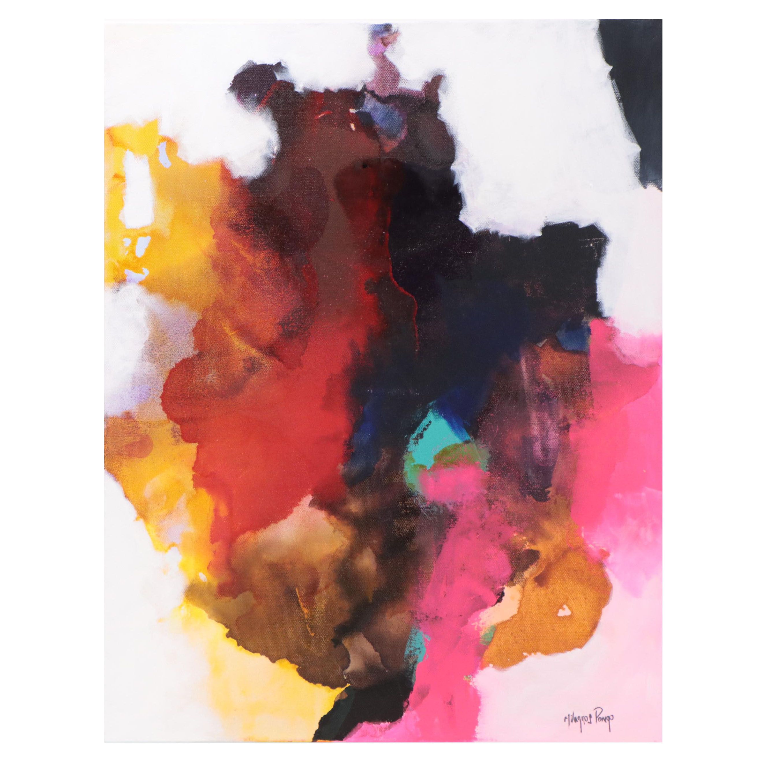 Milagros Pongo Abstract Mixed Media Painting "Perfect World Map," 21st Century