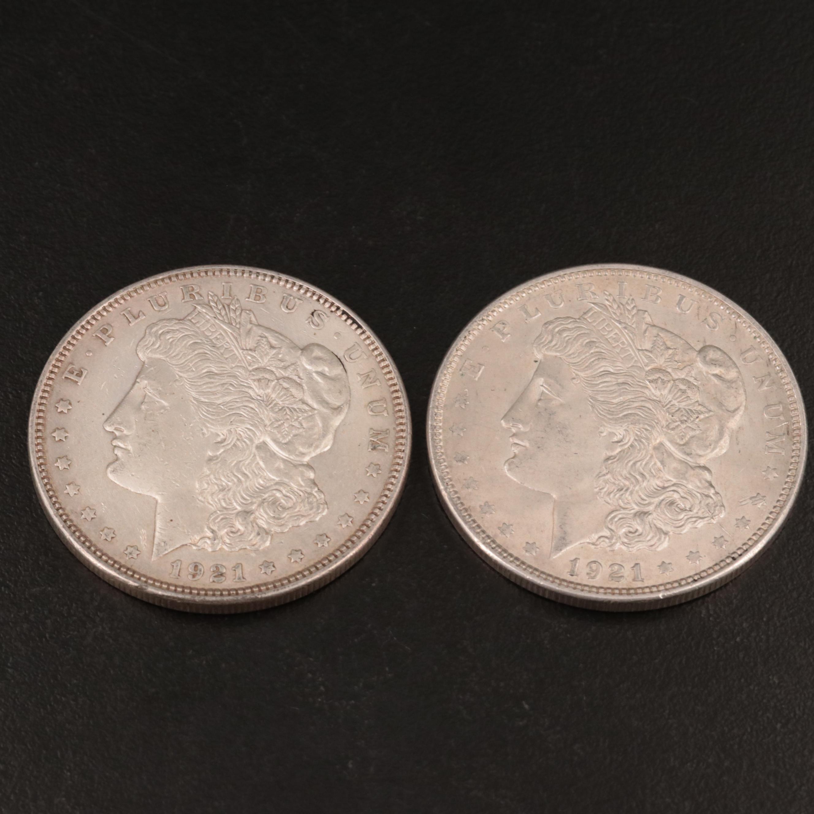 Two 1921 Morgan Silver Dollars