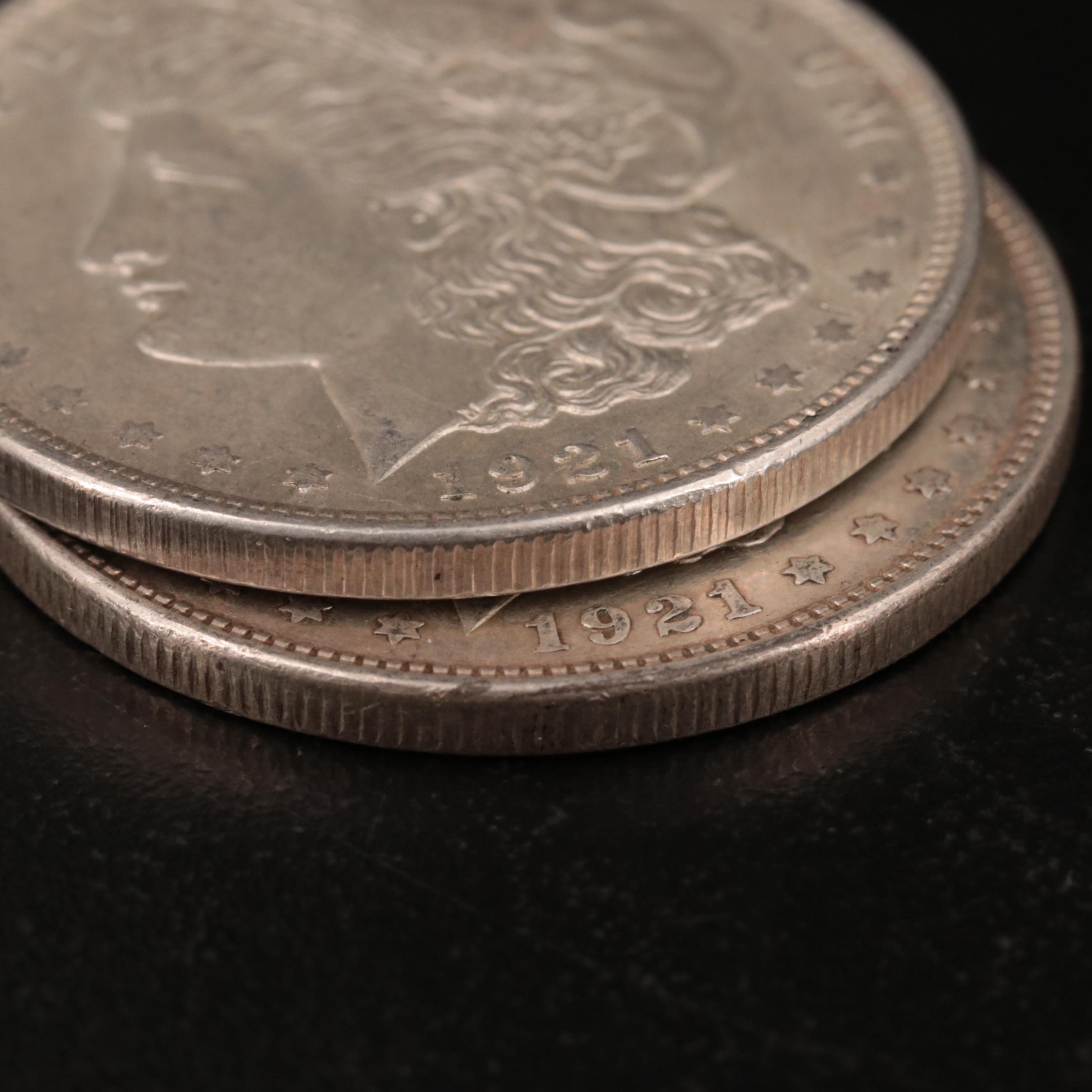 Two 1921 Morgan Silver Dollars