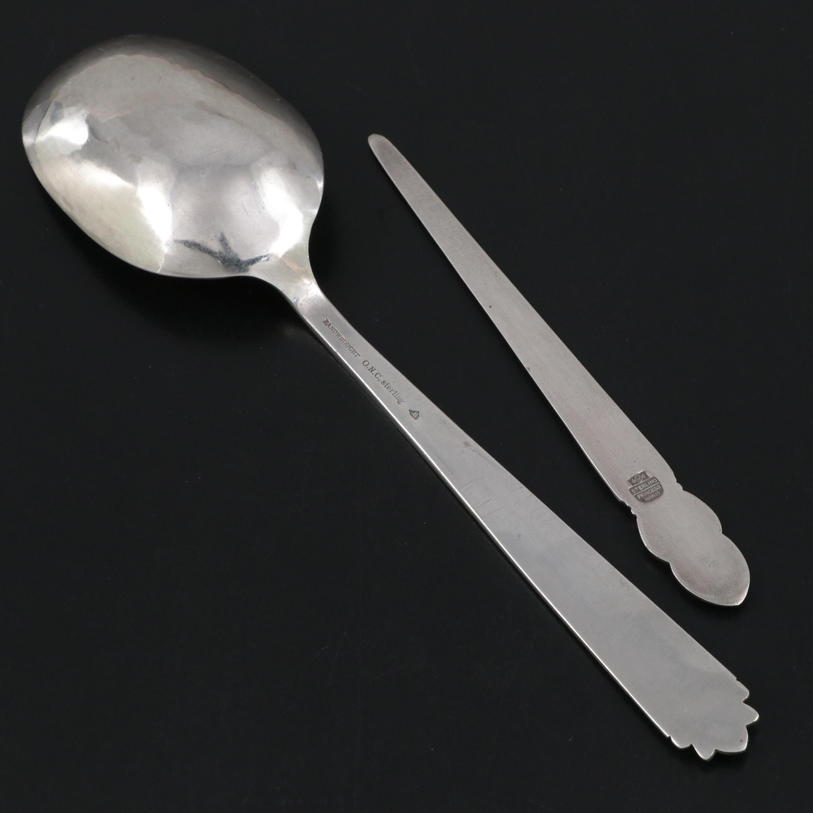 Whiting Sterling Letter Opener with Old Newbury Arts and Crafts Sterling Spoon