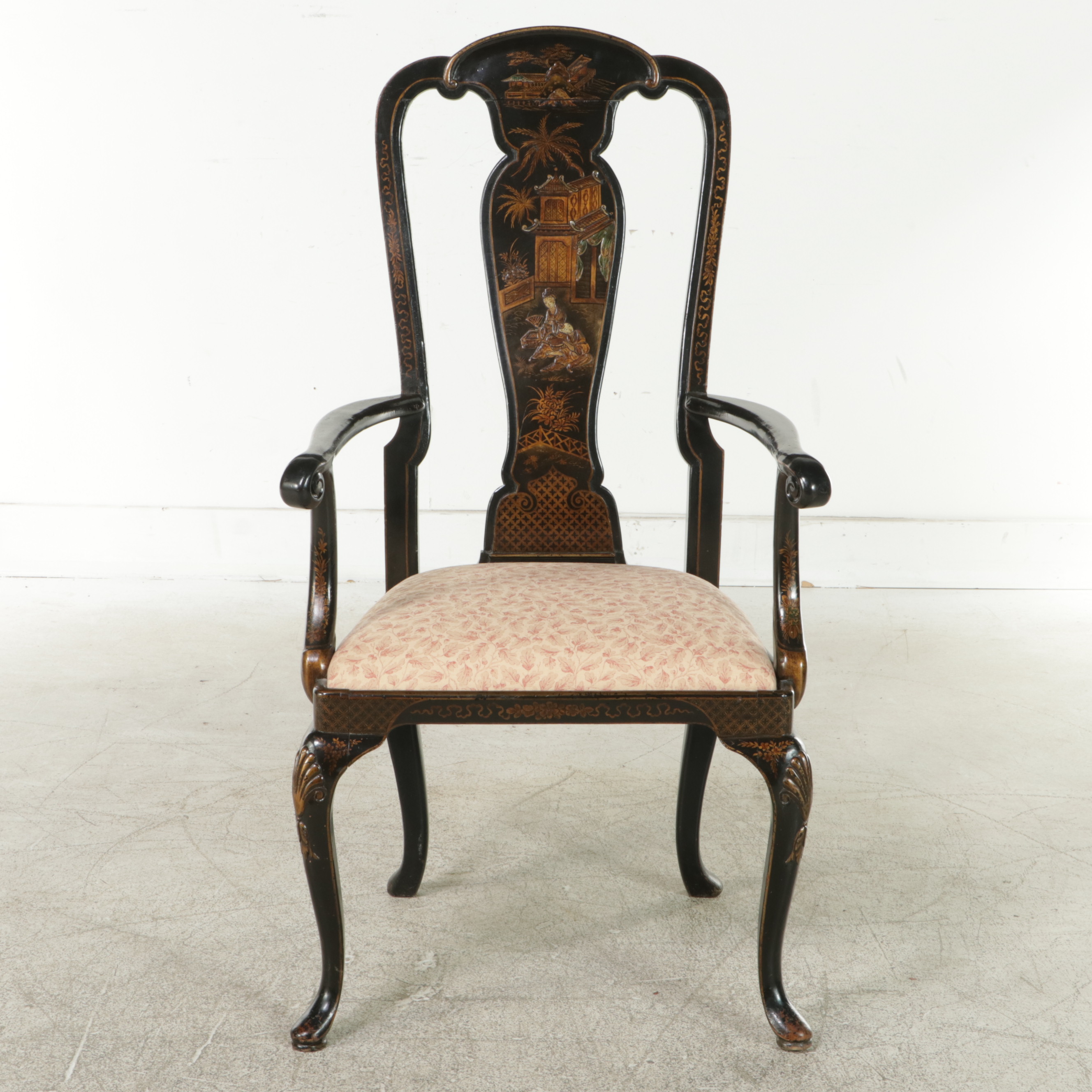 Queen Anne Style Chinoiserie Decorated Armchair