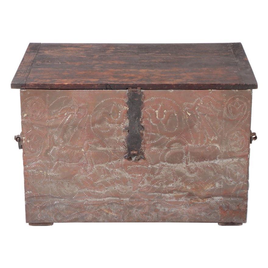 Primitive Style Chest with Punched Tin and Wrought Iron Hardware