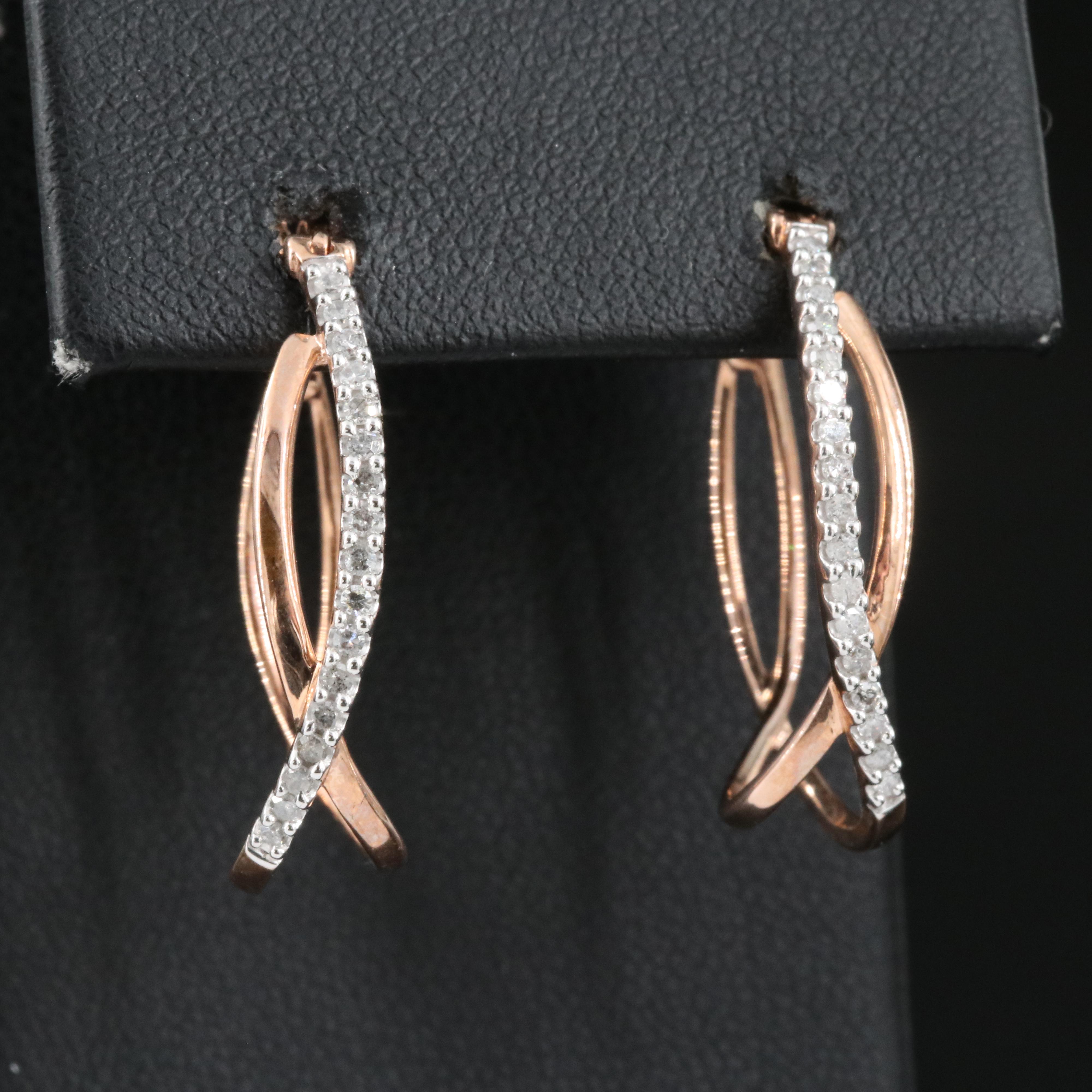 10K Rose Gold 0.25 CTW Diamond Hoop Earrings