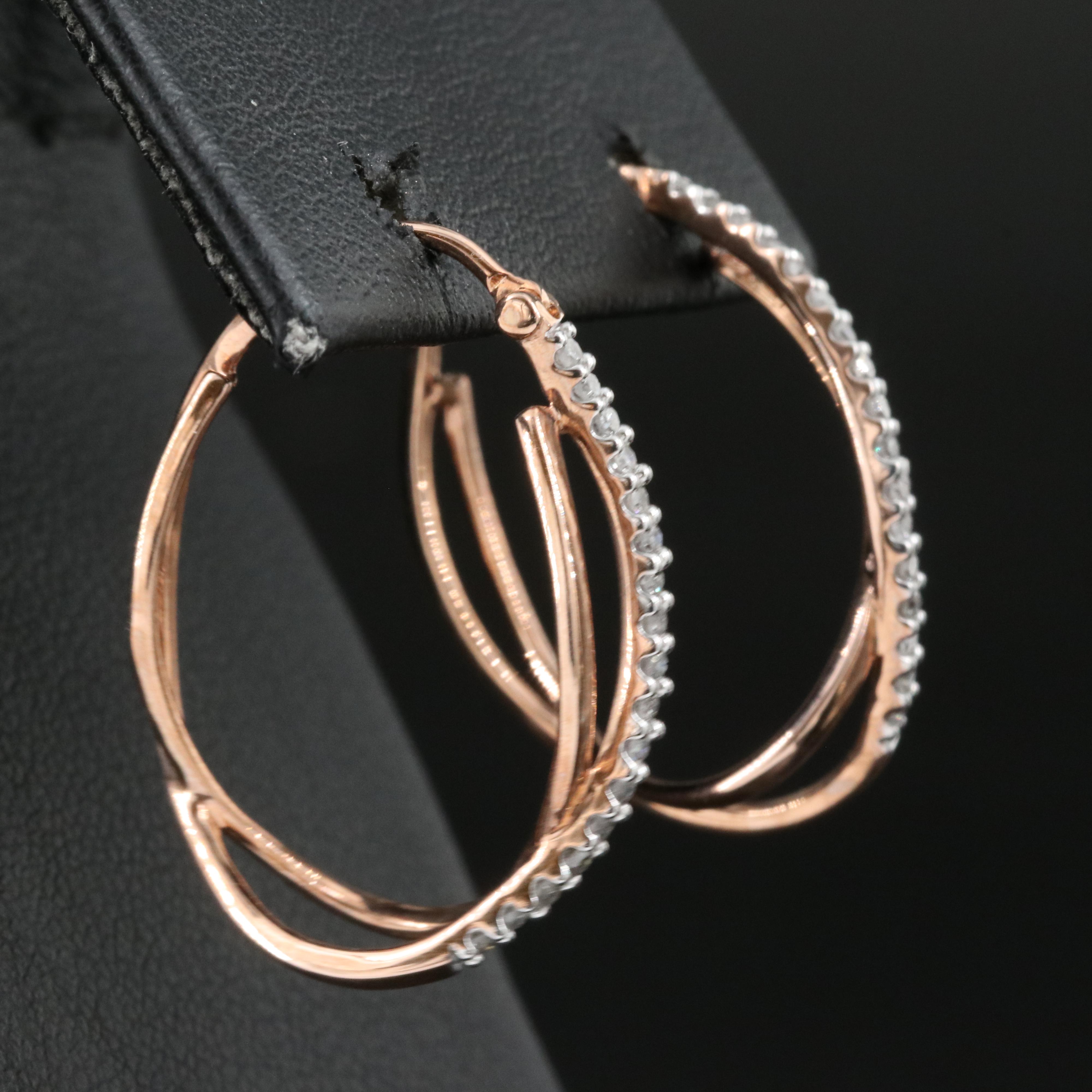 10K Rose Gold 0.25 CTW Diamond Hoop Earrings
