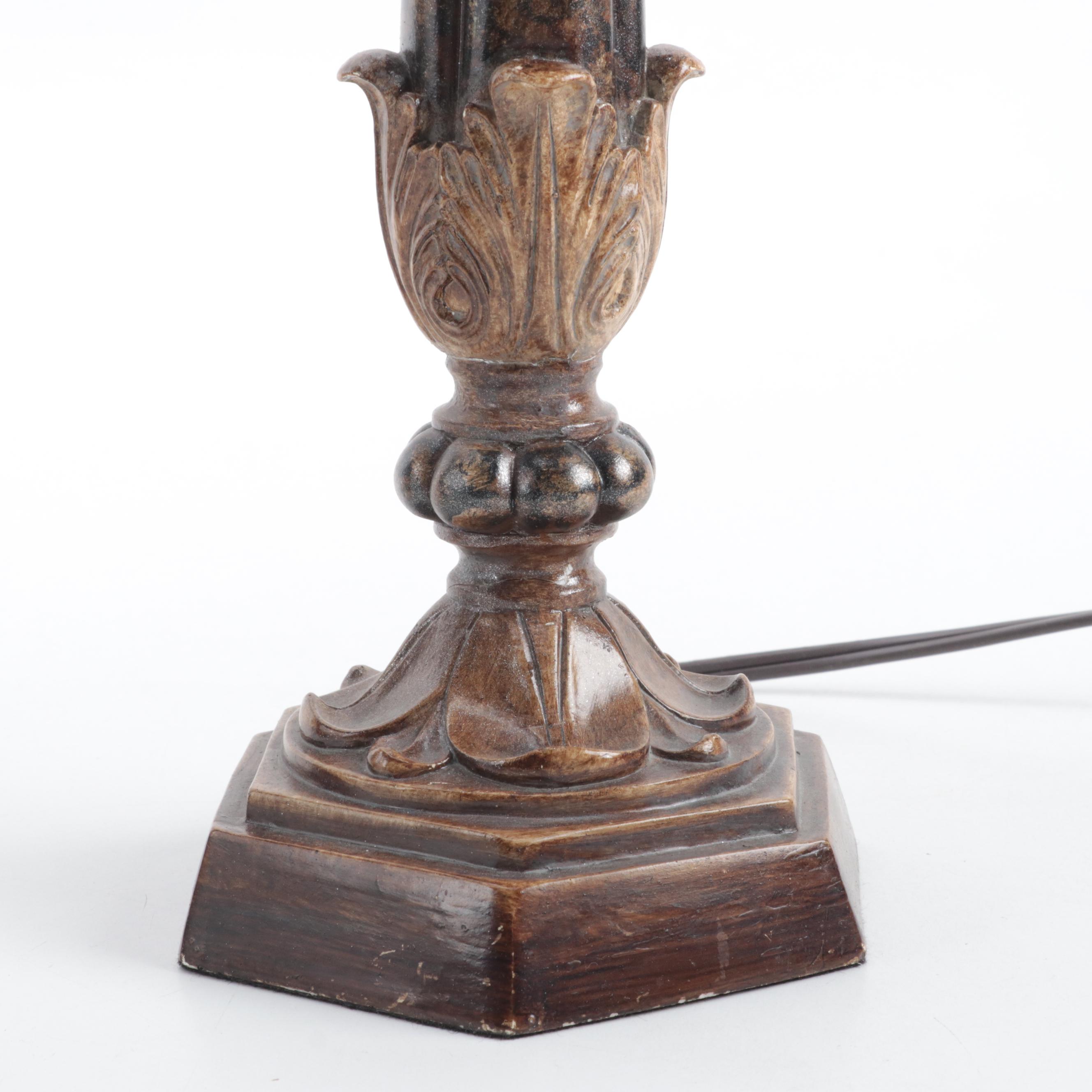 French Neoclassical Style Resin Acanthus Leaf Table Lamps