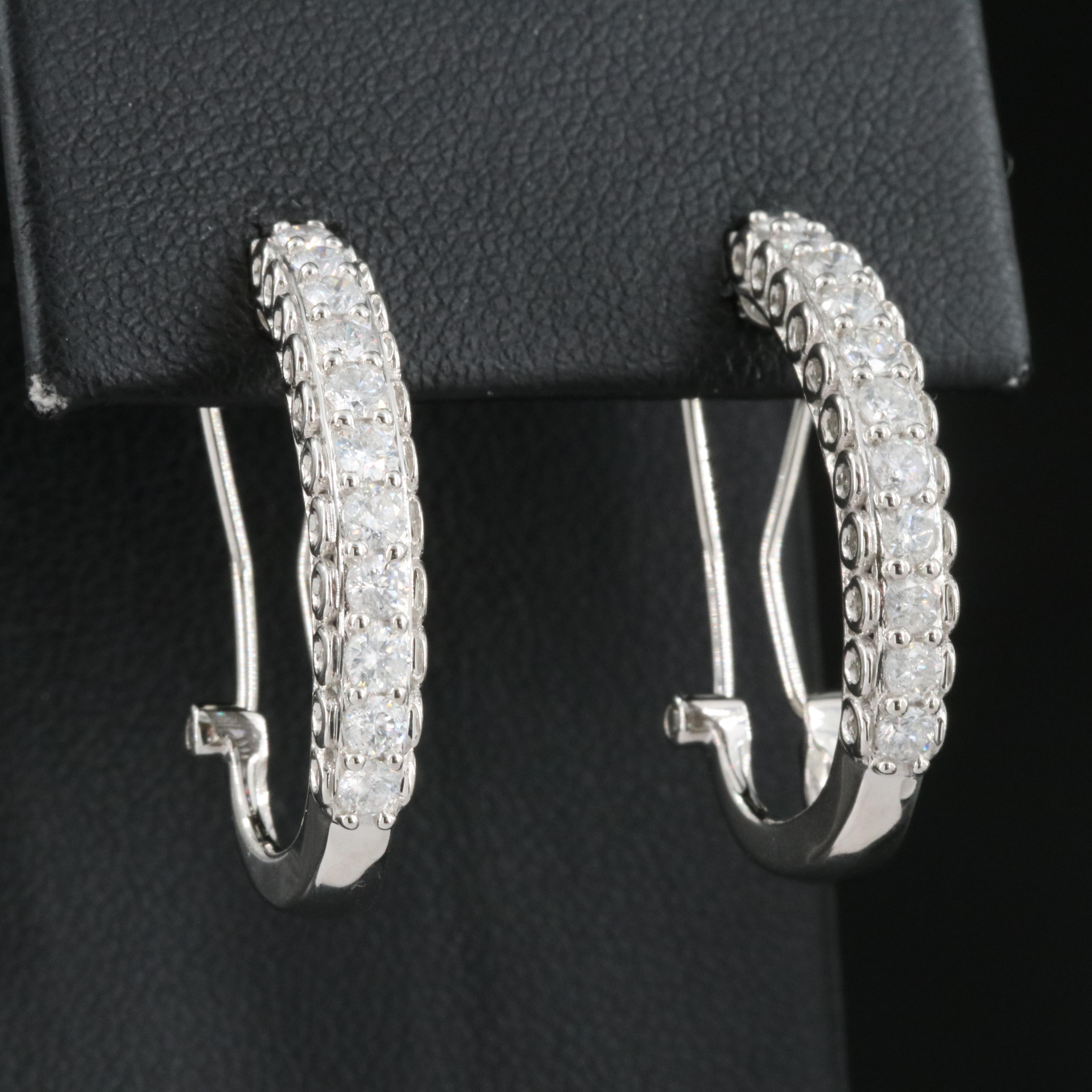 14K 1.00 CTW Diamond J-Hoop Earrings