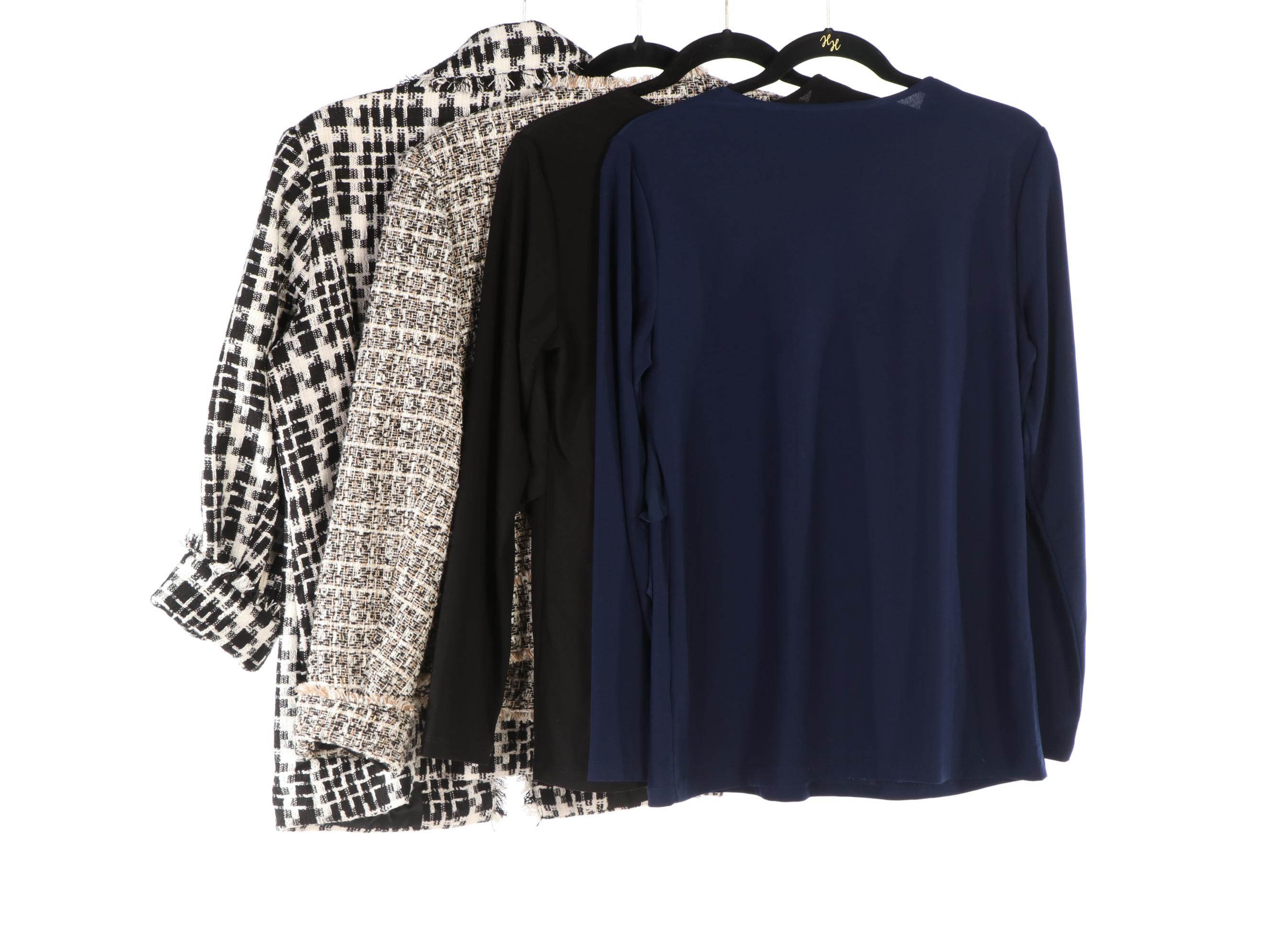 Dennis Basso Tweed Suiting Jackets and Front Drape Tops