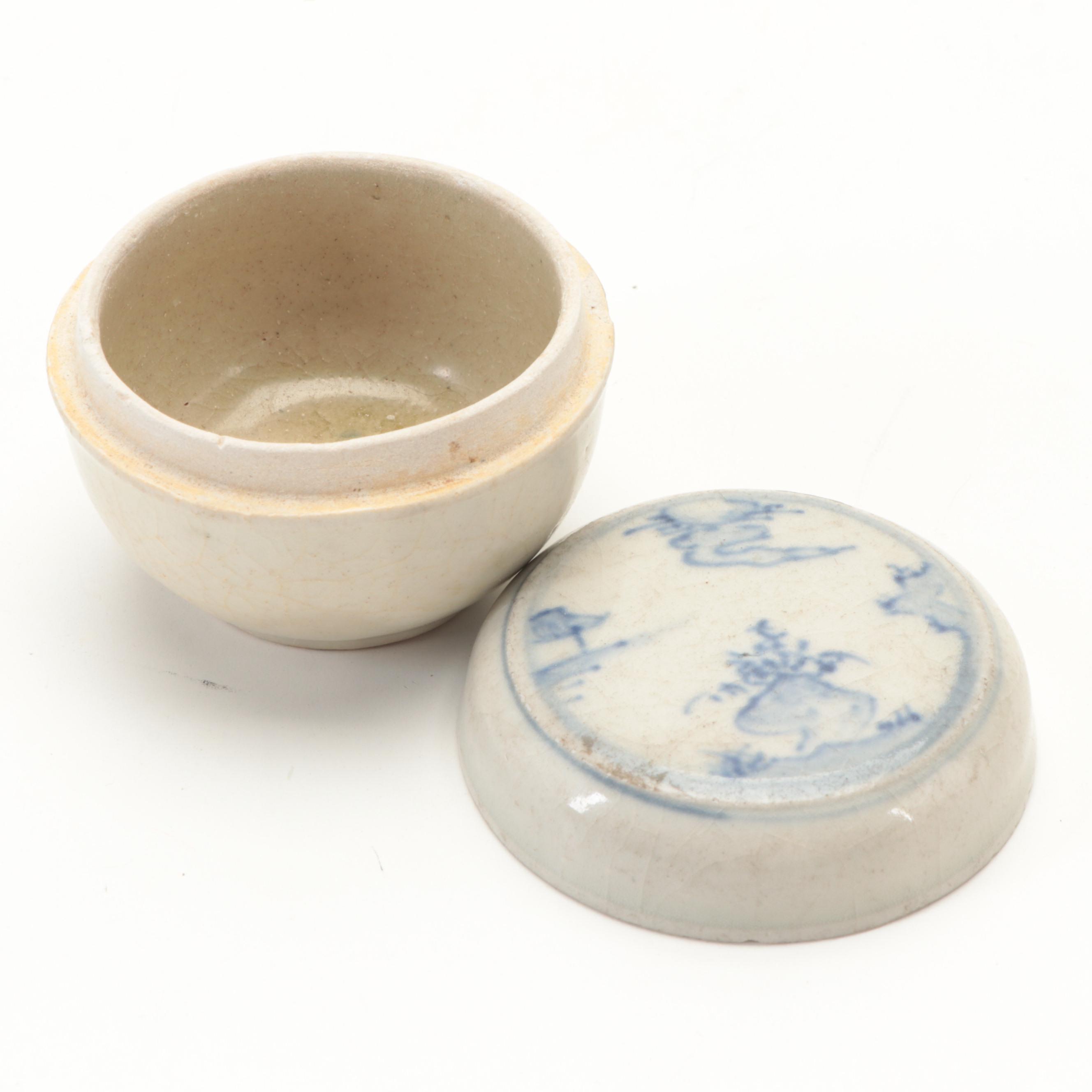 Marine Recovered Chinese Export Cosmetic Boxes with Vietnamese Stoneware Box