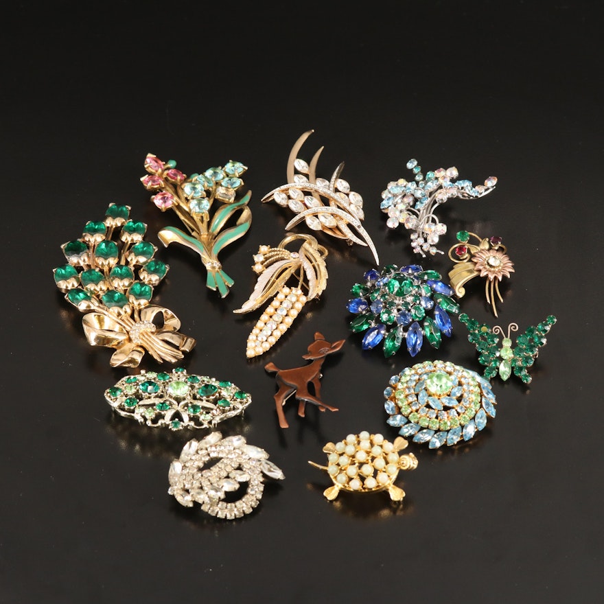 Harry Iskin Featured in Vintage Assorted Rhinestone Brooch Collection