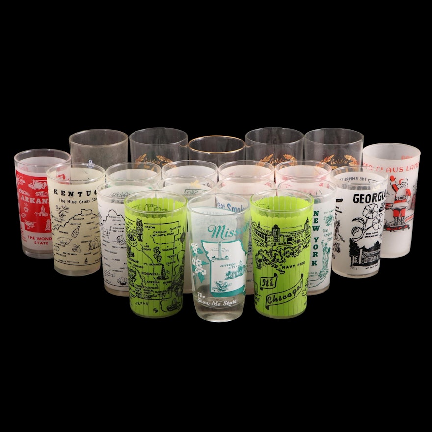 Hazel Atlas and Other Glass Souvenir Tumblers, Mid to Late 20th Century