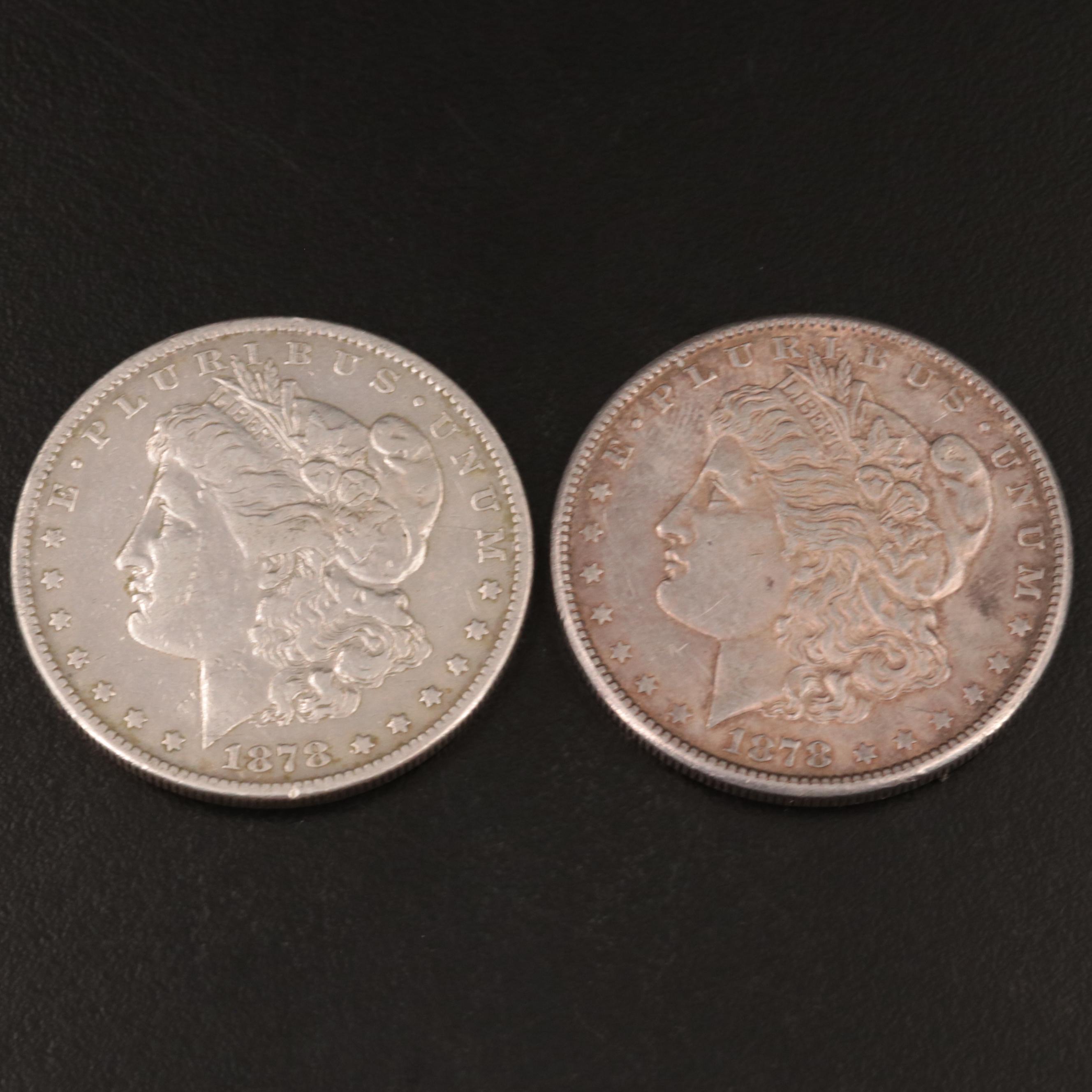 Two 1878-S Morgan Silver Dollars